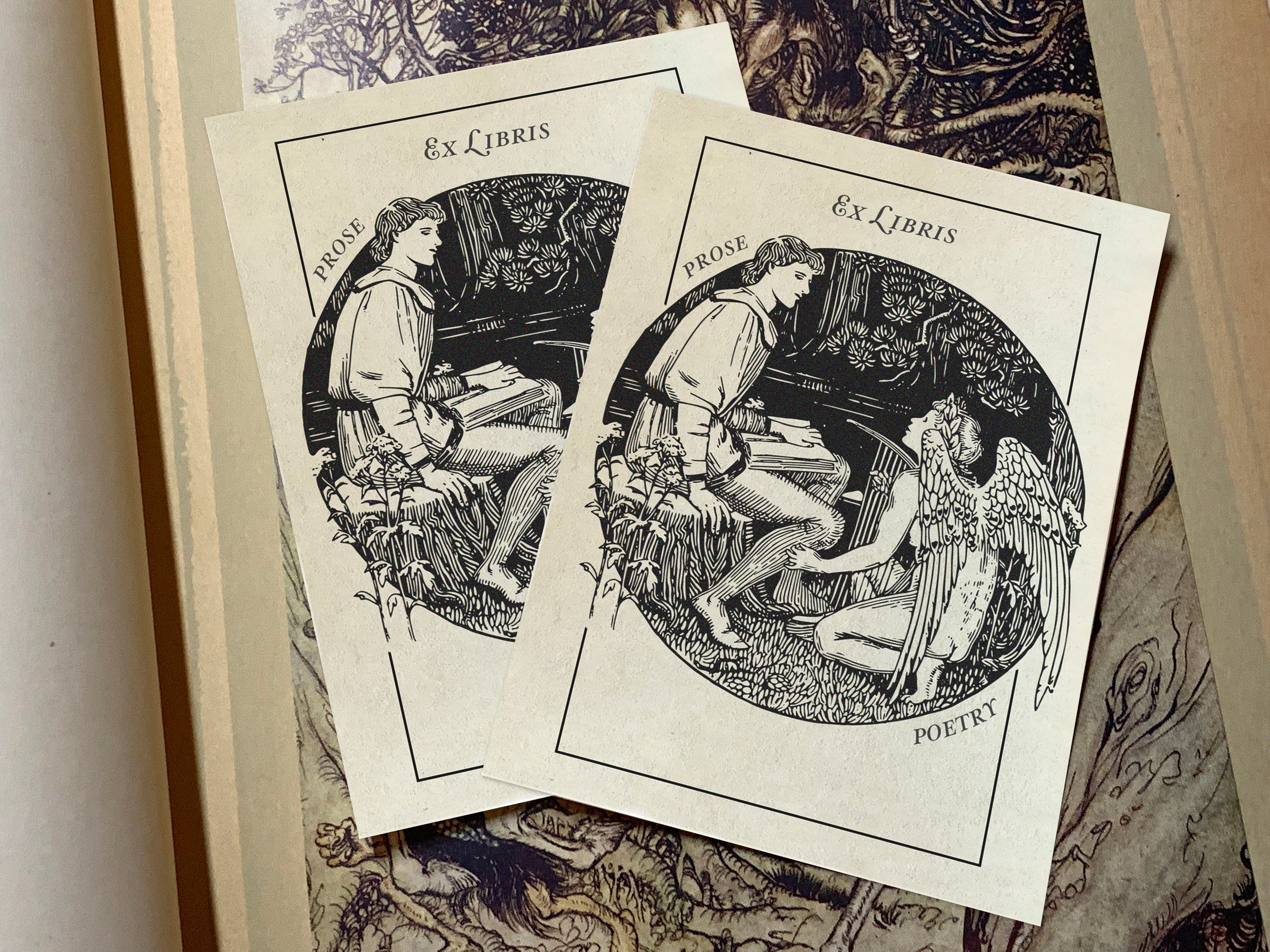 Prose and Poetry, Personalized Ex-Libris Bookplates, Crafted on Traditional Gummed Paper, 3in x 4in, Set of 30