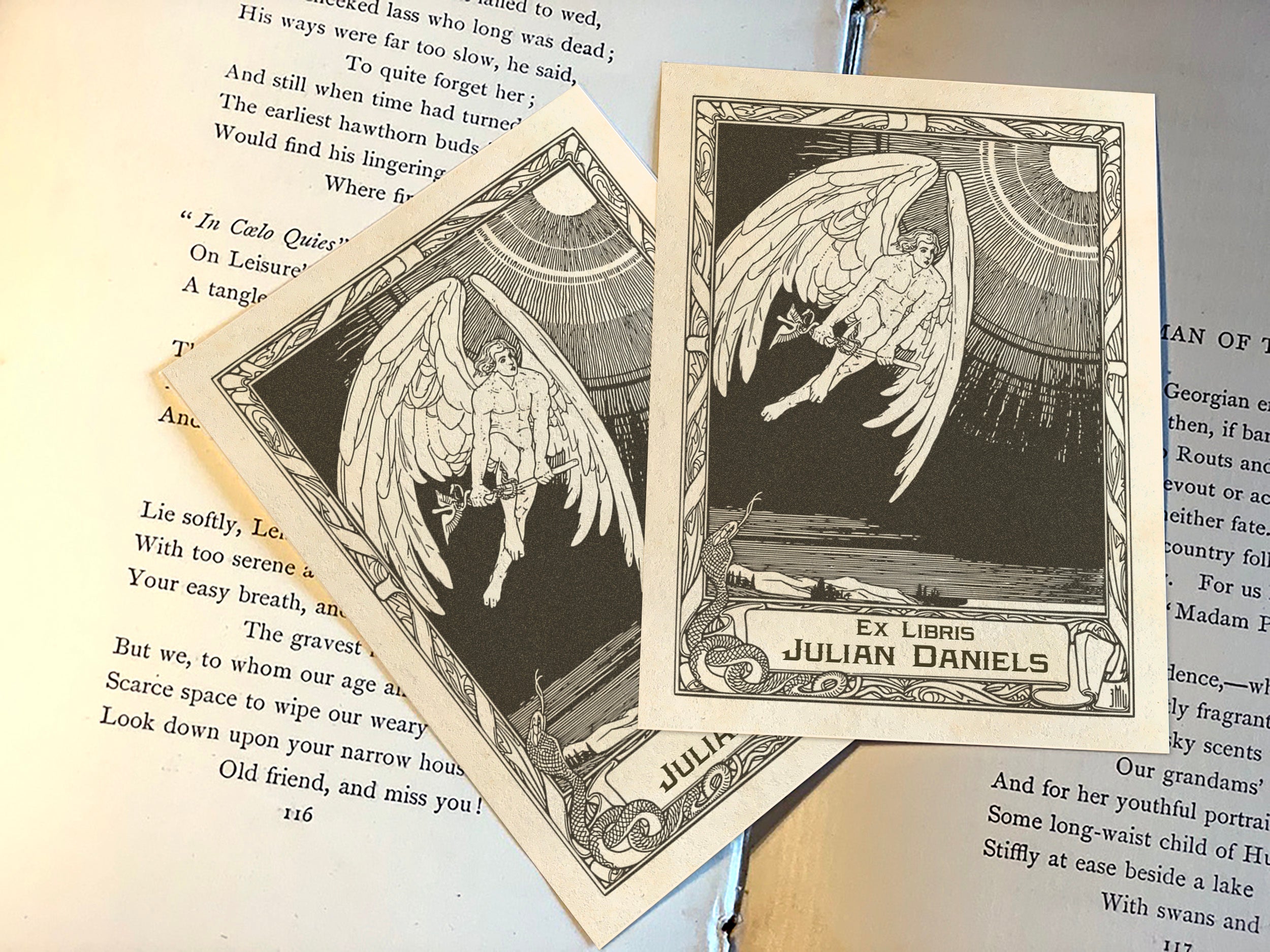 Hermes, Personalized Gothic Ex-Libris Bookplates, Crafted on Traditional Gummed Paper, 3in x 4in, Set of 30