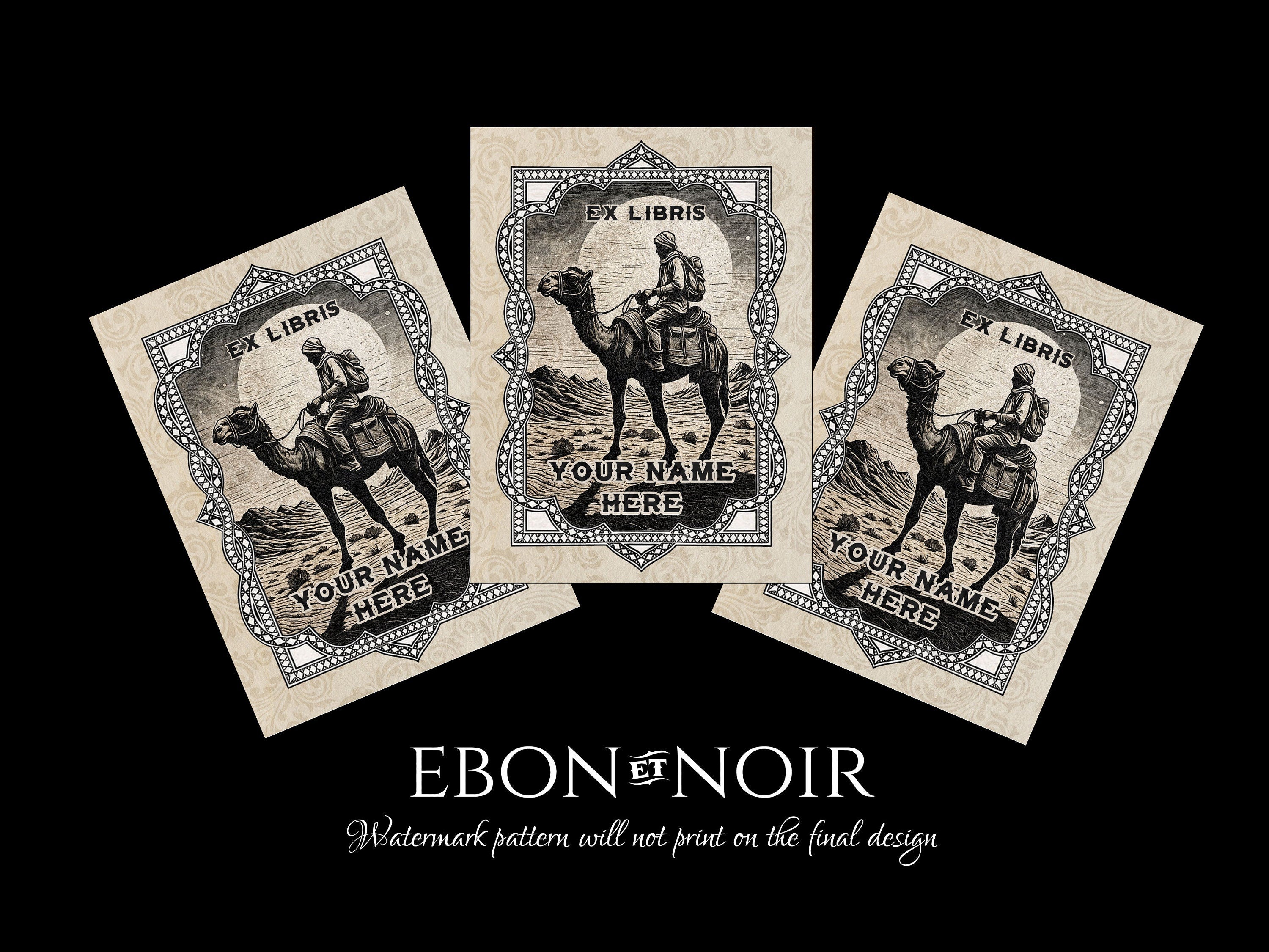 Desert Journey, Personalized Ex-Libris Bookplates, Crafted on Traditional Gummed Paper, 3in x 4in, Set of 30