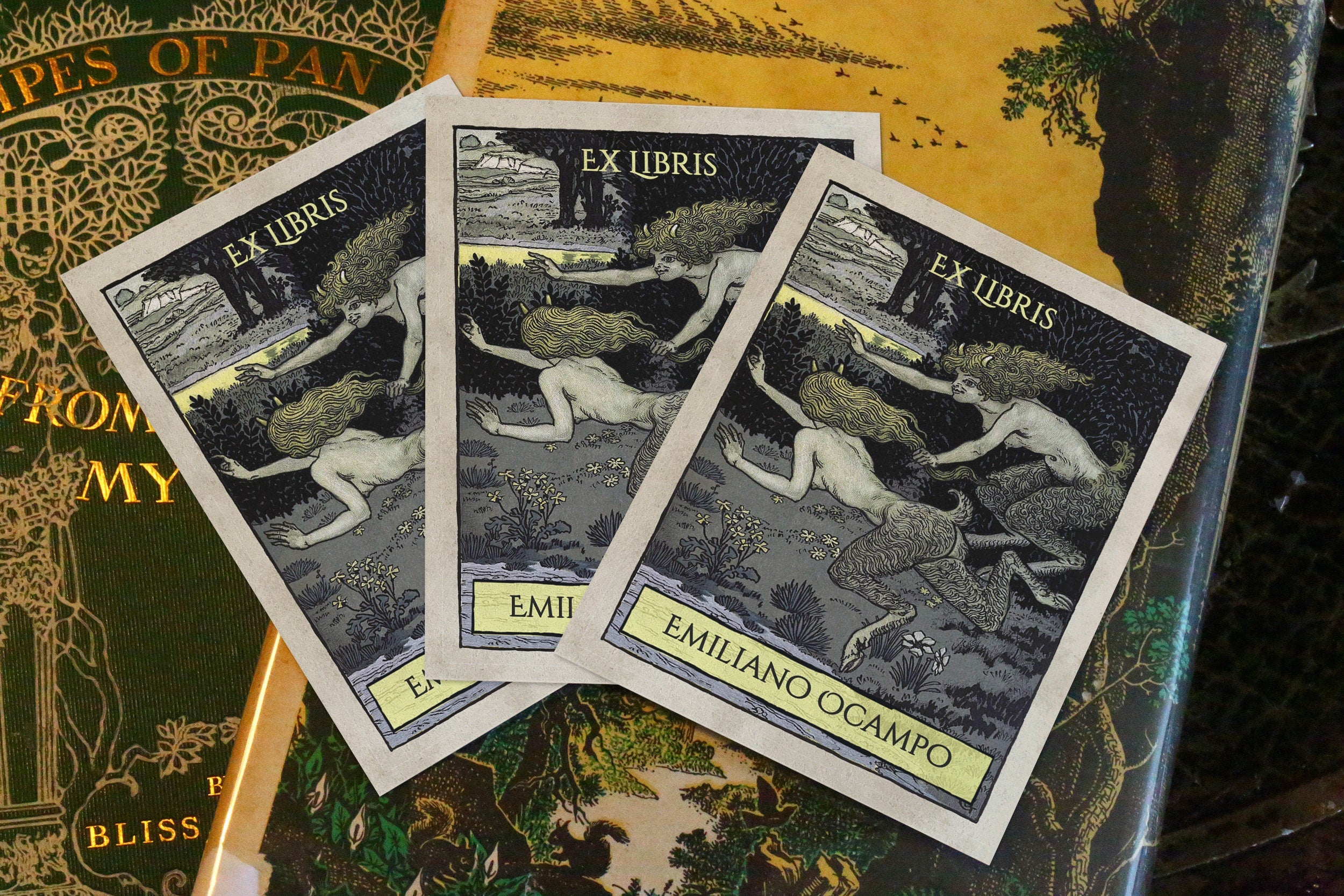 Faunesses, Personalized, Ex-Libris Bookplates, Crafted on Traditional Gummed Paper, 3in x 4in, Set of 30