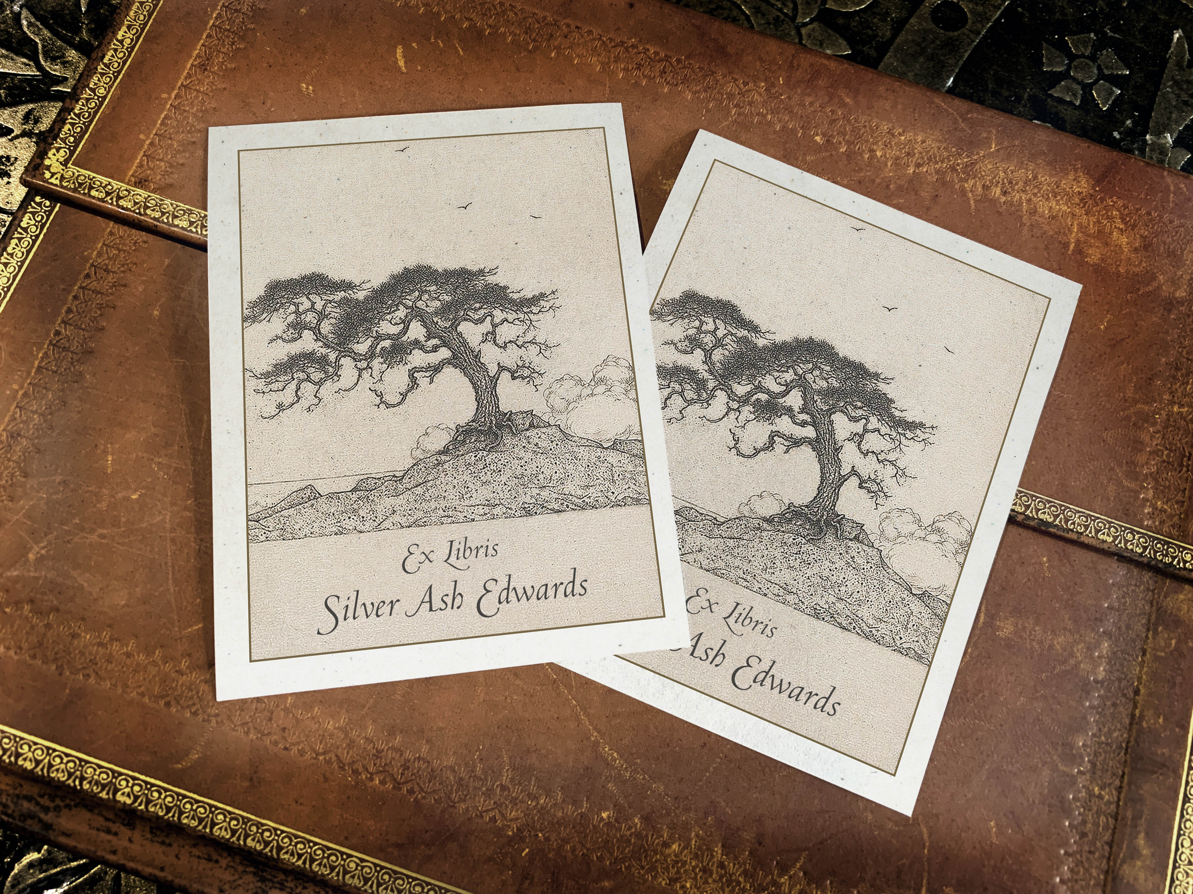 Ocean's Guardian, Japanese Pine, Personalized Ex-Libris Bookplates, Crafted on Traditional Gummed Paper, 3in x 4in, Set of 30