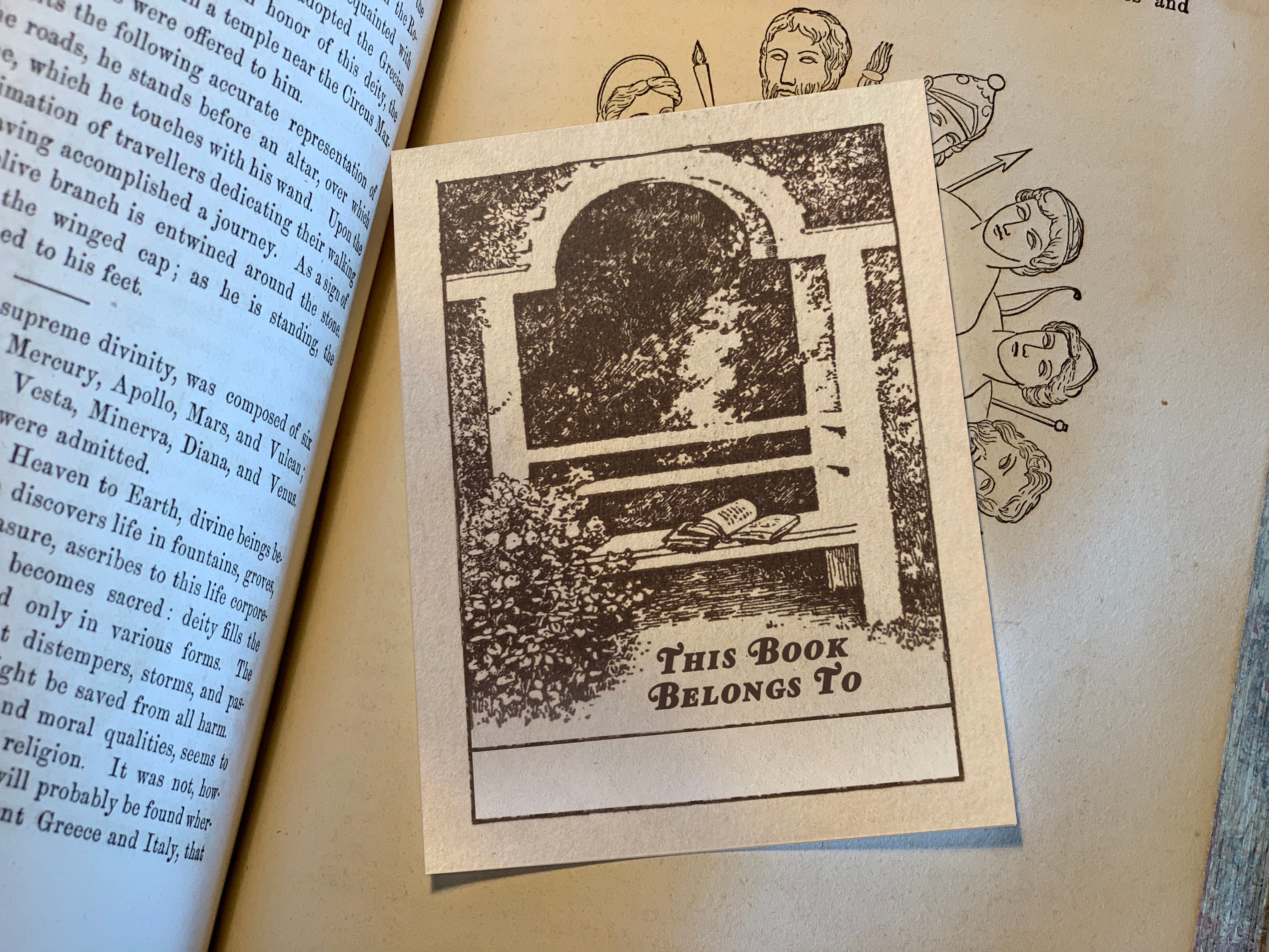 Garden Bench, Personalized Ex-Libris Bookplates, Crafted on Traditional Gummed Paper, 3in x 4in, Set of 30