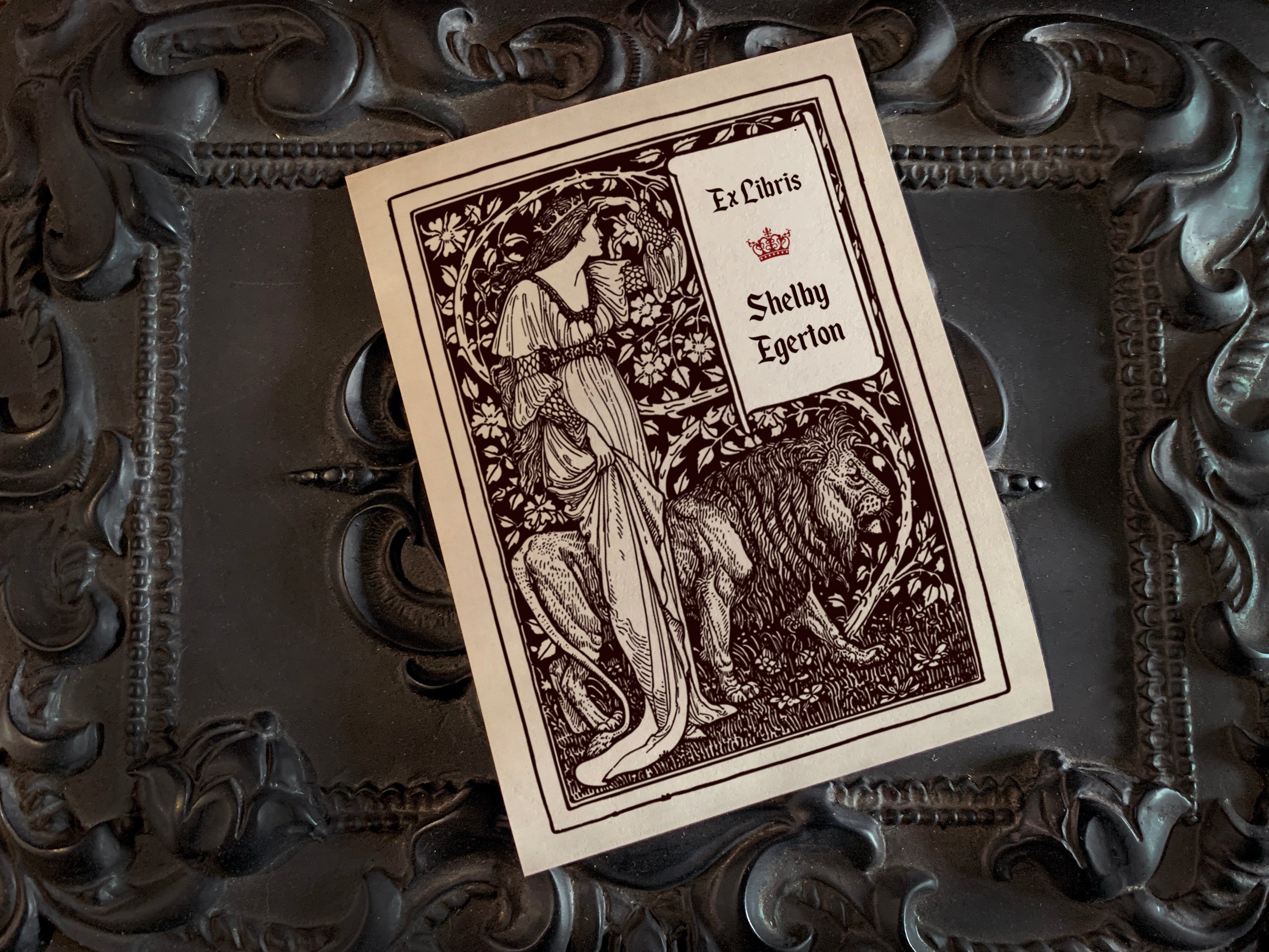 The Lady and the Lion, Personalized Ex-Libris Bookplates, Crafted on Traditional Gummed Paper, 3in x 4in, Set of 30