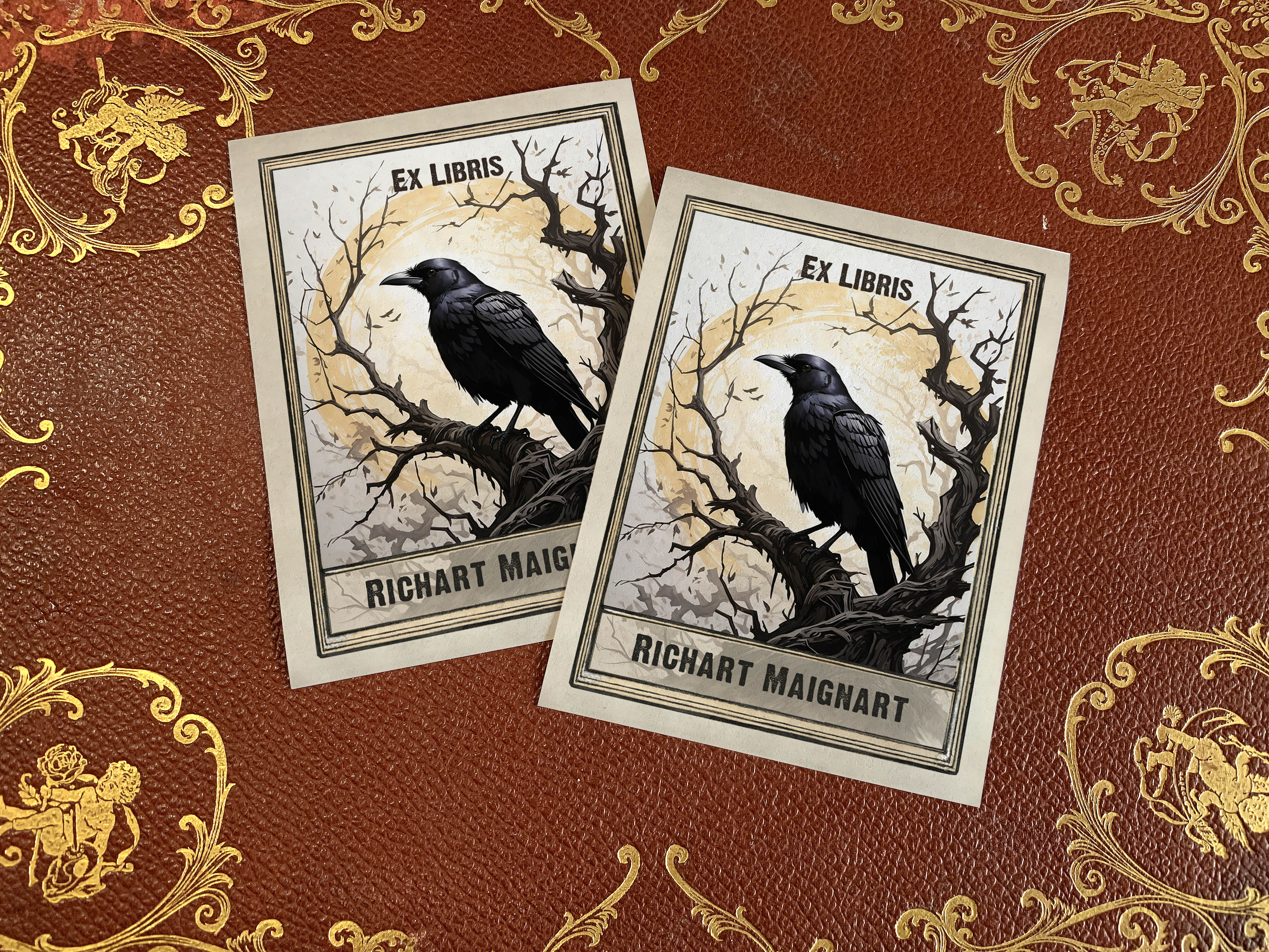 The Raven, Personalized Ex-Libris Bookplates, Crafted on Traditional Gummed Paper, 3in x 4in, Set of 30