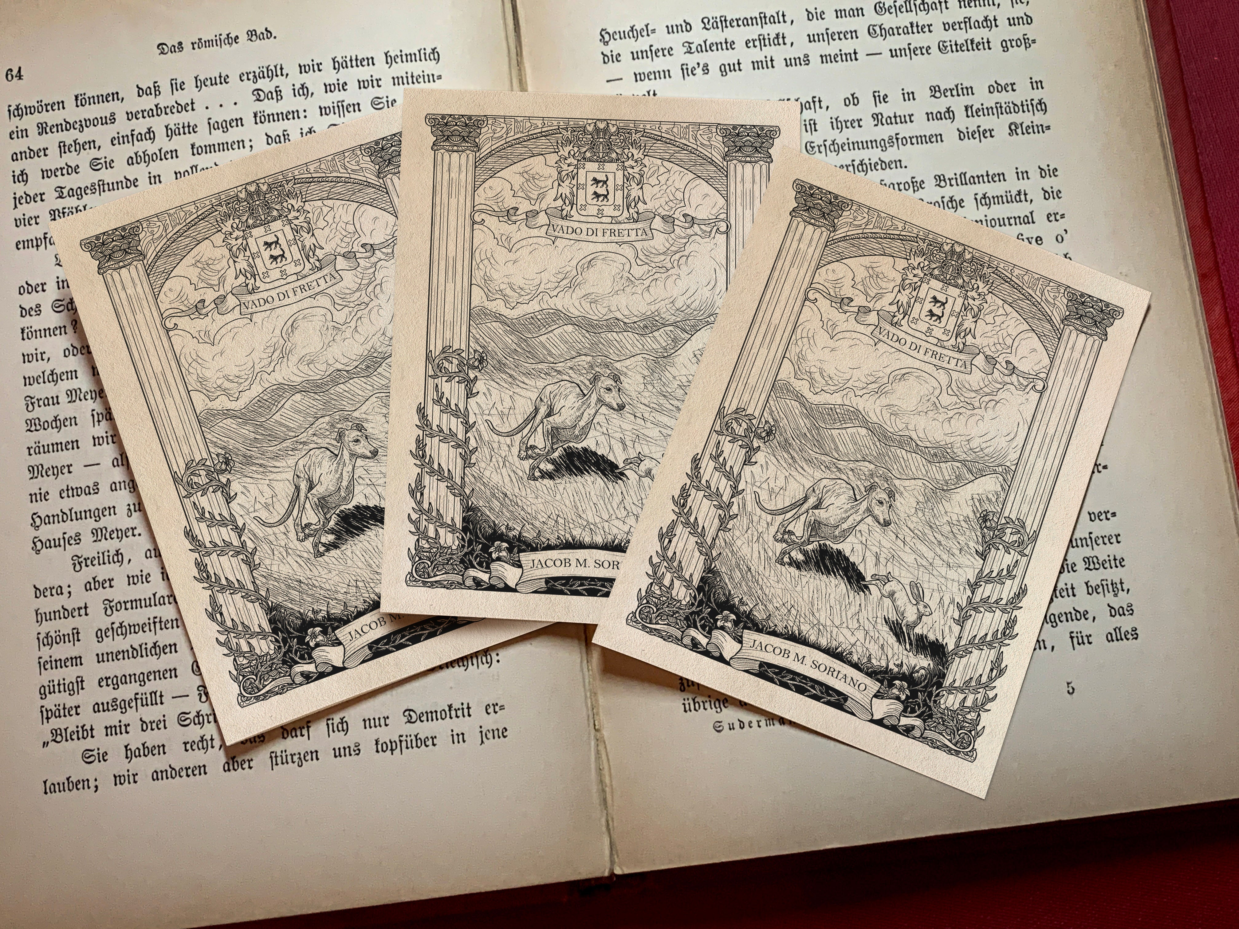 Soriano CUSTOM ORDER, Personalized Ex-Libris Bookplates, Crafted on Traditional Gummed Paper, 4in x 3in, 150 Pieces