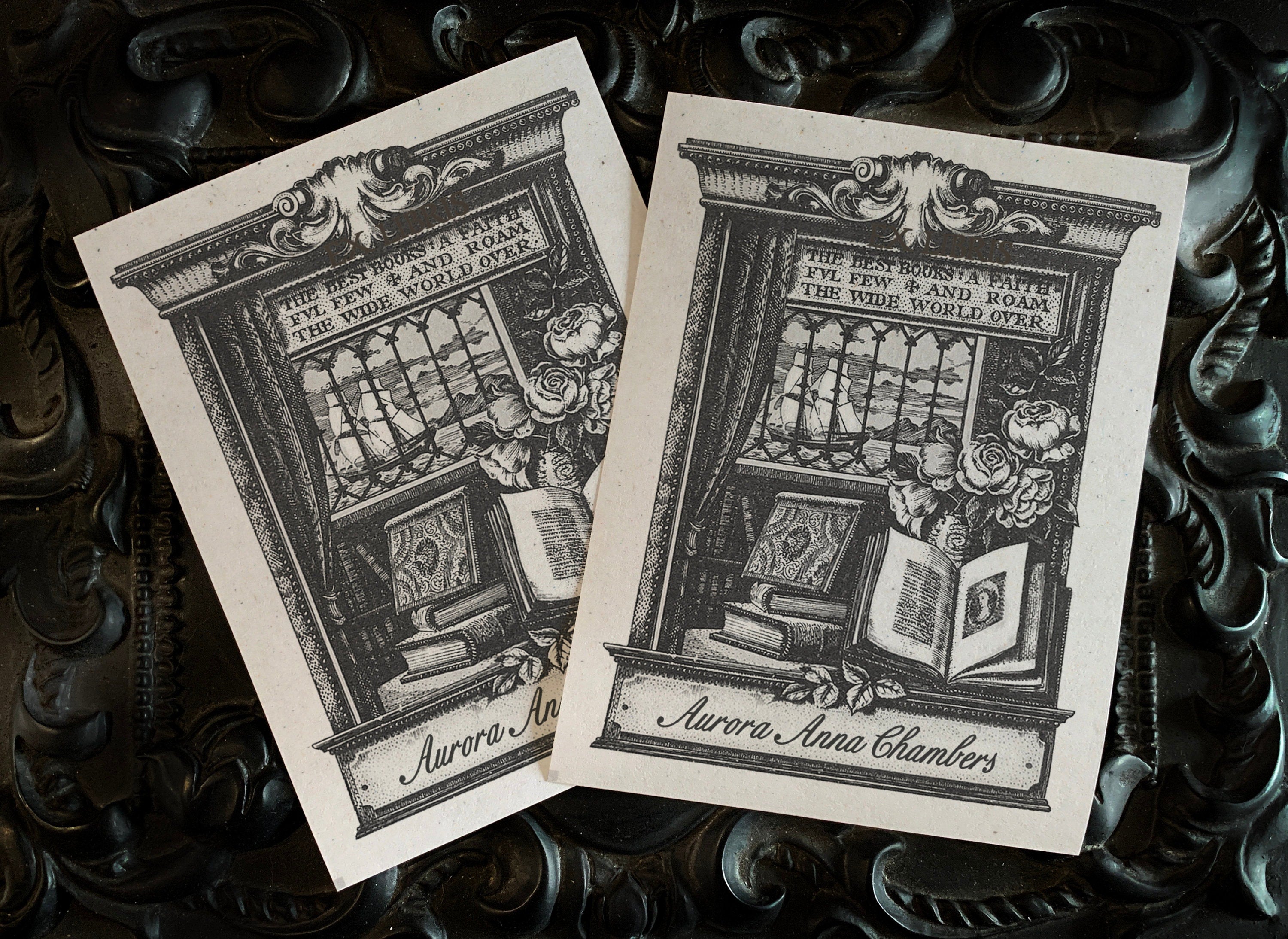 Ship's Library, Personalized Nautical Ex-Libris Bookplates, Crafted on Traditional Gummed Paper, 3in x 4in, Set of 30