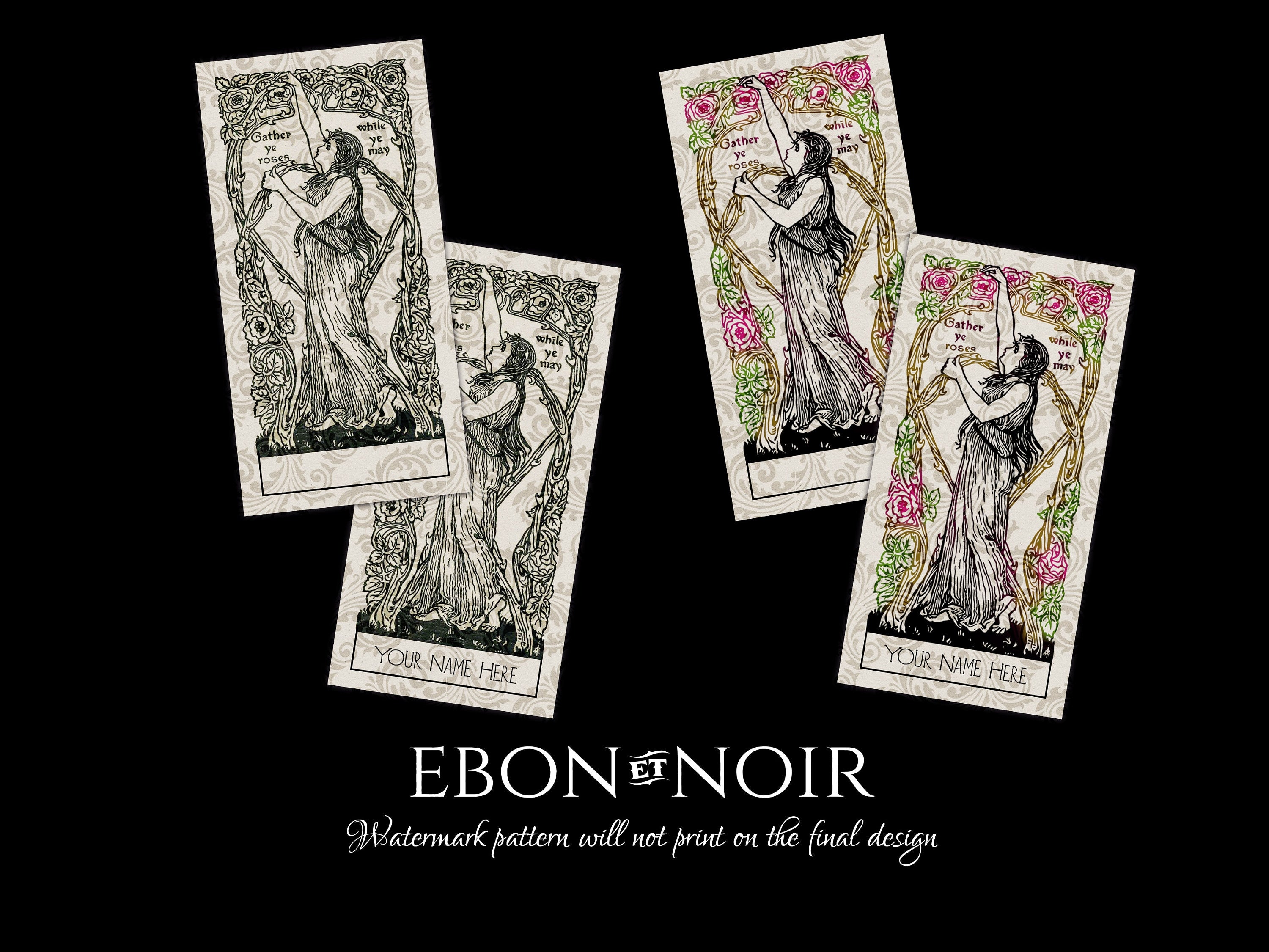 Gather Ye Roses While Ye May, Personalized Ex-Libris Bookplates, Crafted on Traditional Gummed Paper, 4in x 2in, Set of 30