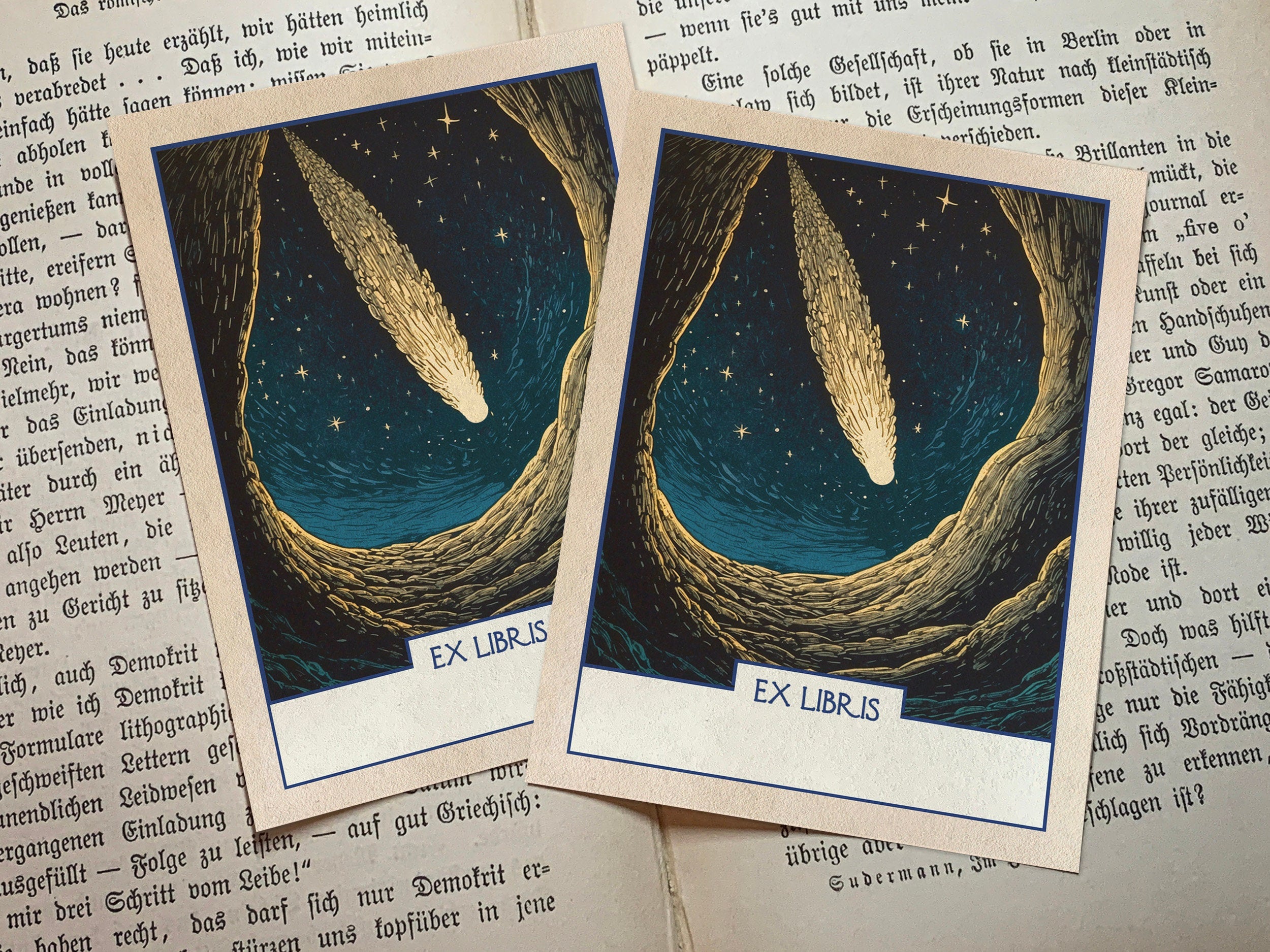 Night of the Comet, Sci-fi Personalized Ex-Libris Bookplates, Crafted on Traditional Gummed Paper, 3in x 4in, Set of 30