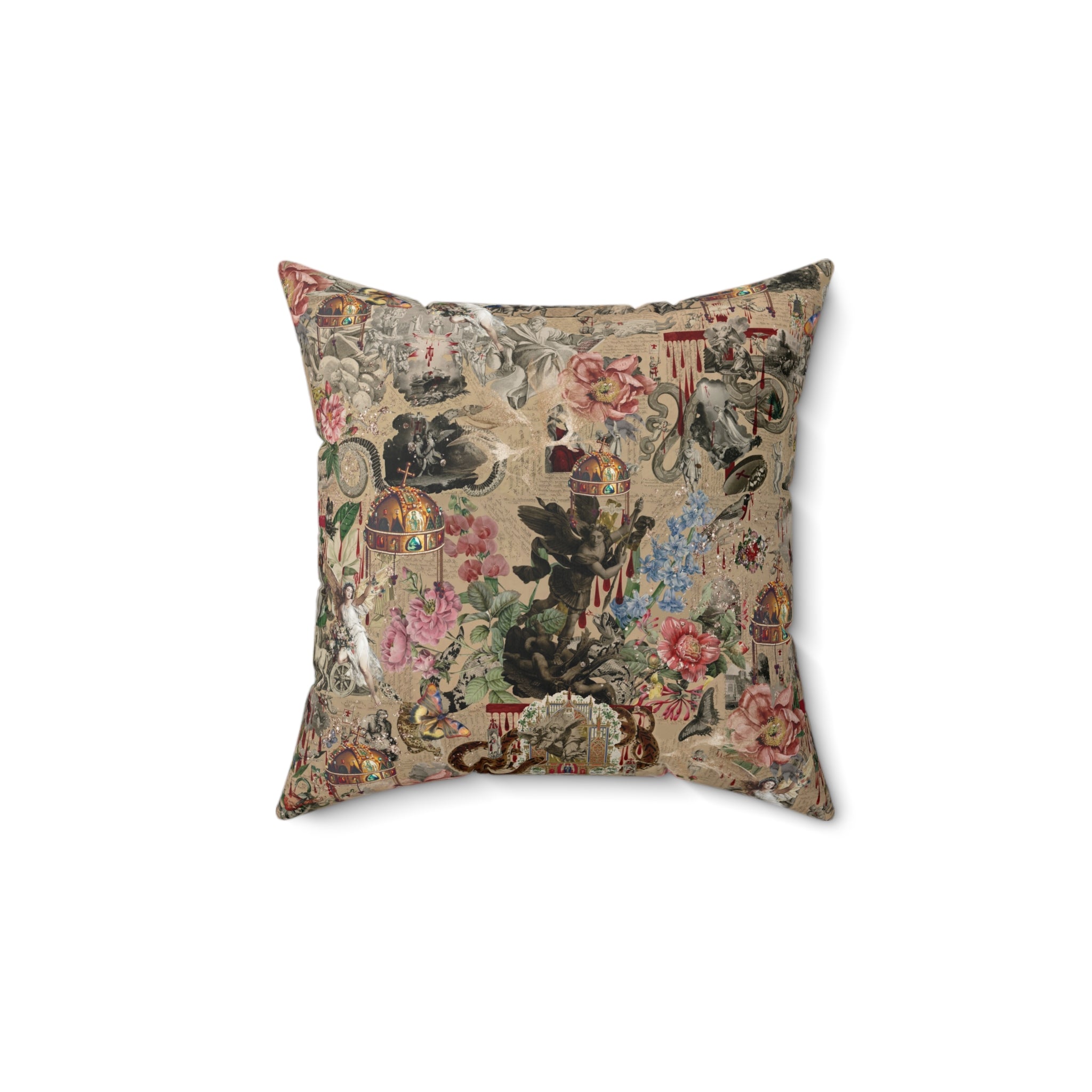 Catholic Guilt by John Bingley Garland, Dark Academia Faux Suede Square Pillow, Available in Multiple Sizes