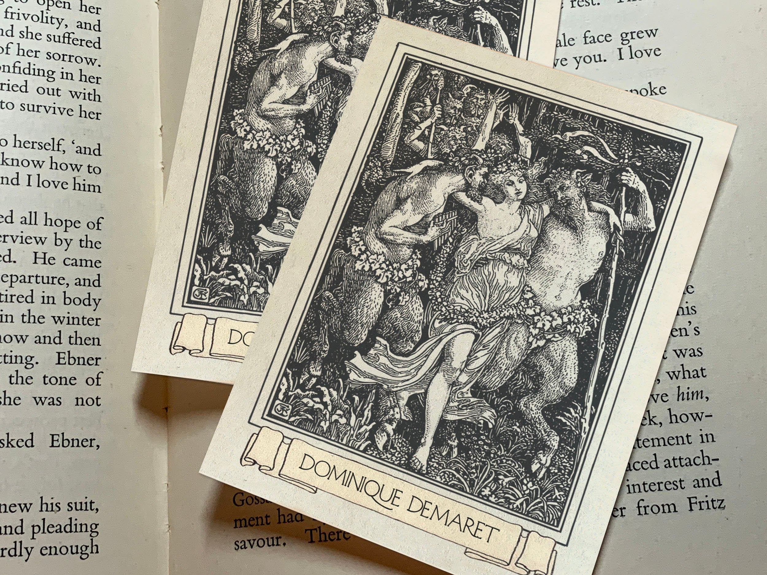 Jolly Satyrs With Nymph, Personalized, Ex-Libris Bookplates, Crafted on Traditional Gummed Paper, 3in x 4in, Set of 30