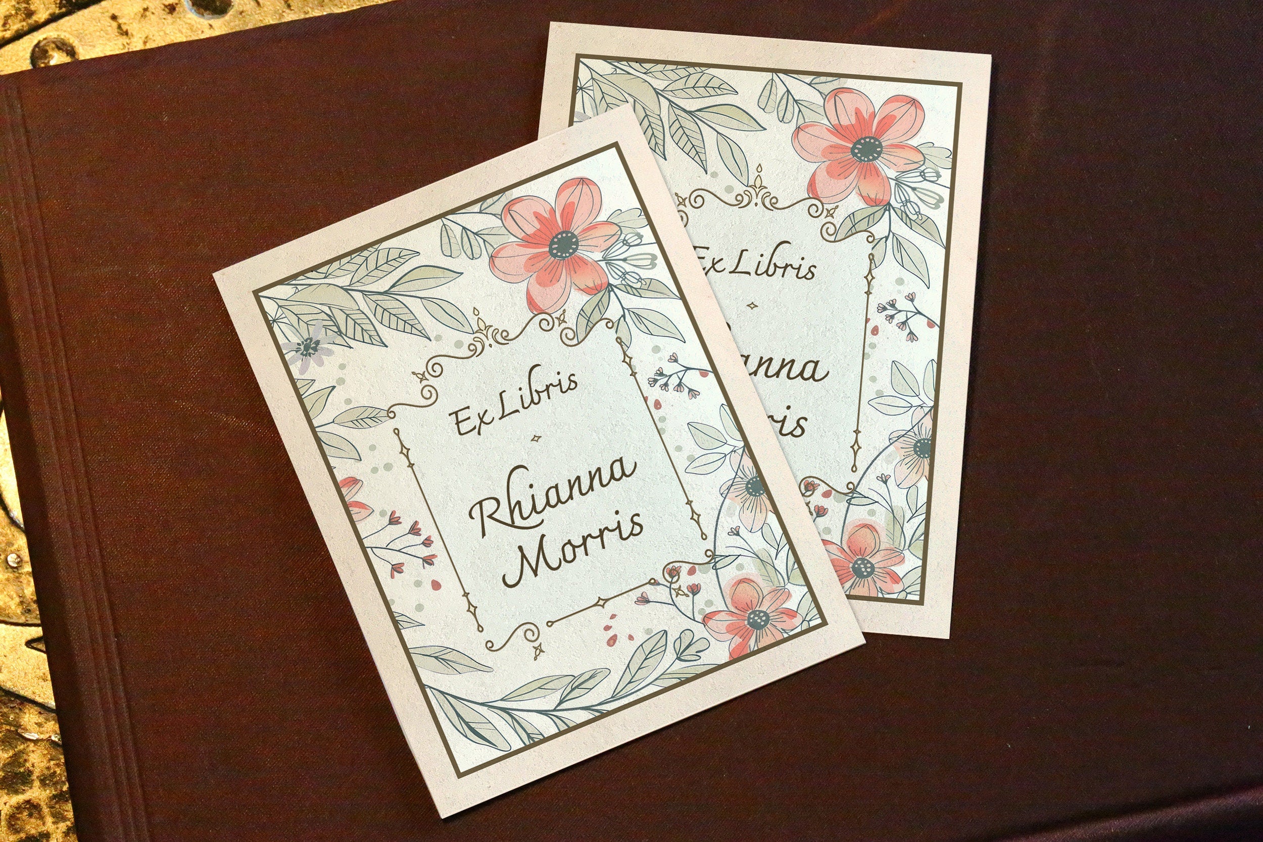 Orange Daisy, Personalized Floral Ex-Libris Bookplates, Crafted on Traditional Gummed Paper, 3in x 4in, Set of 30