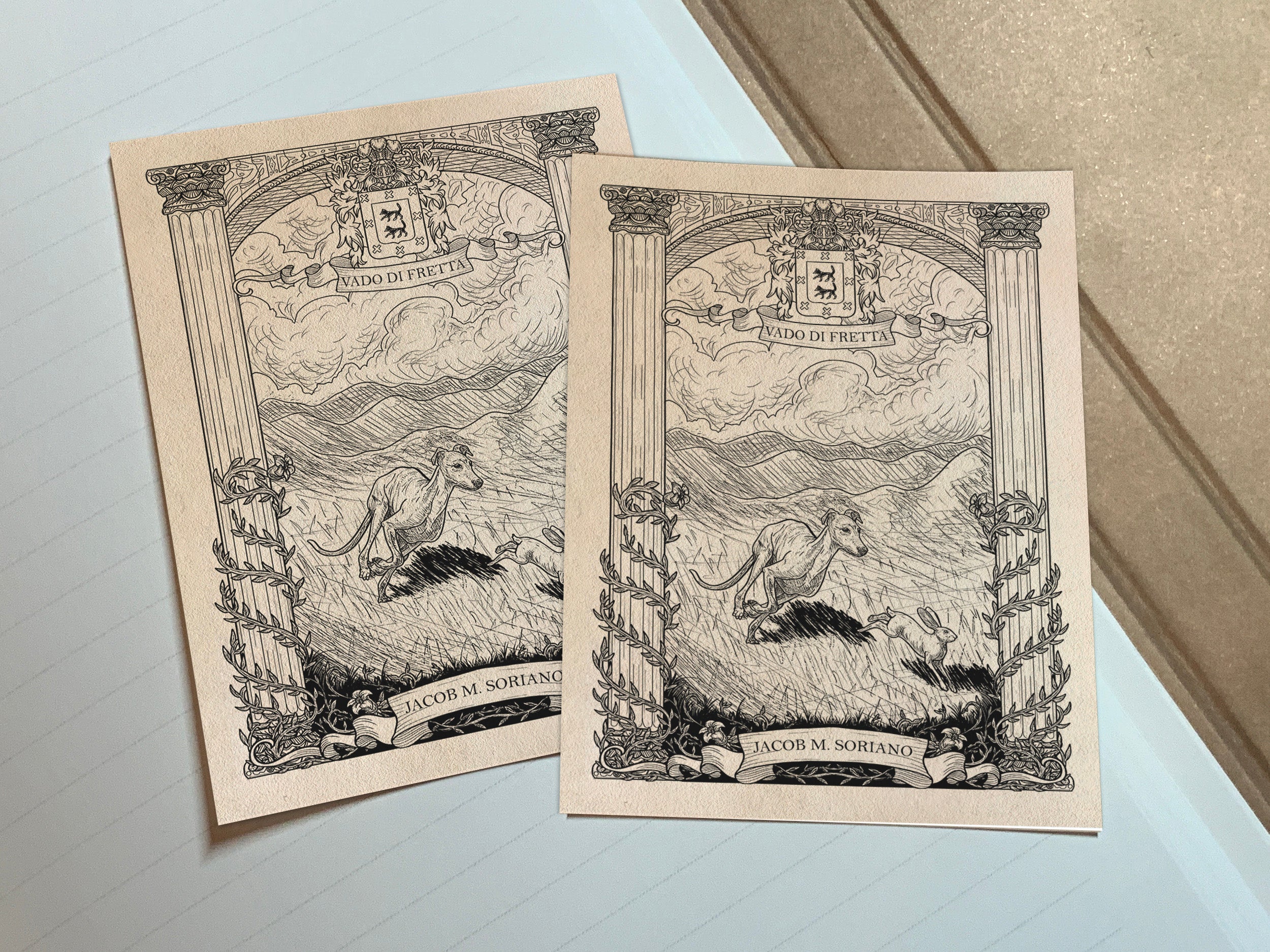 Soriano CUSTOM ORDER, Personalized Ex-Libris Bookplates, Crafted on Traditional Gummed Paper, 4in x 3in, 150 Pieces