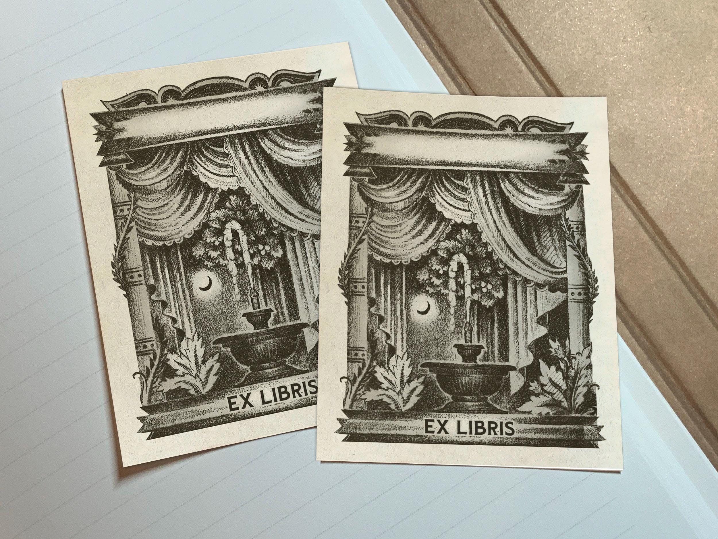 Erotic Fountain, Personalized Ex-Libris Bookplates, Crafted on Traditional Gummed Paper, 3in x 4in, Set of 30