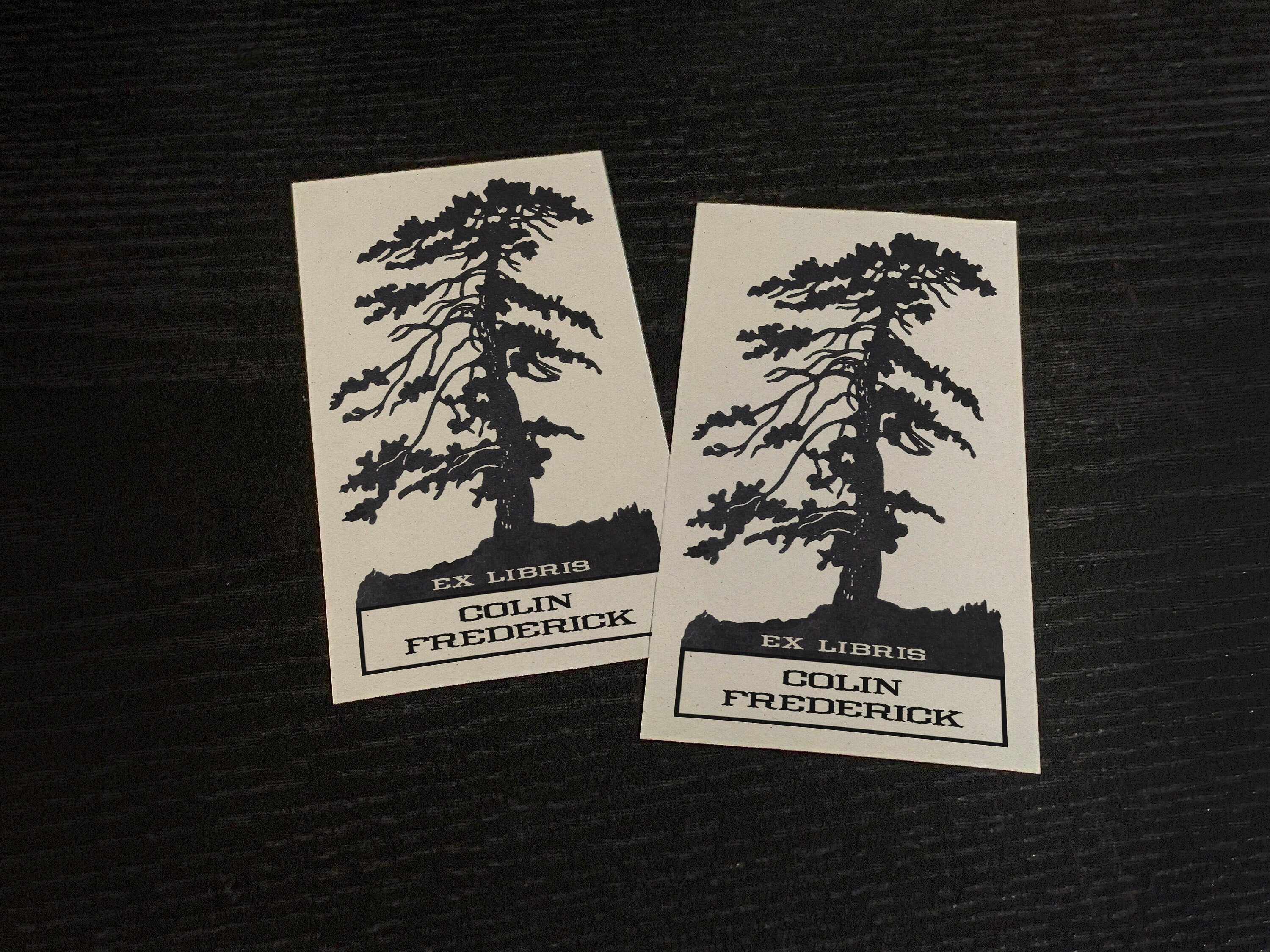 Windswept Pine, Personalized Ex-Libris Bookplates, Crafted on Traditional Gummed Paper, 4in x 2in, Set of 30