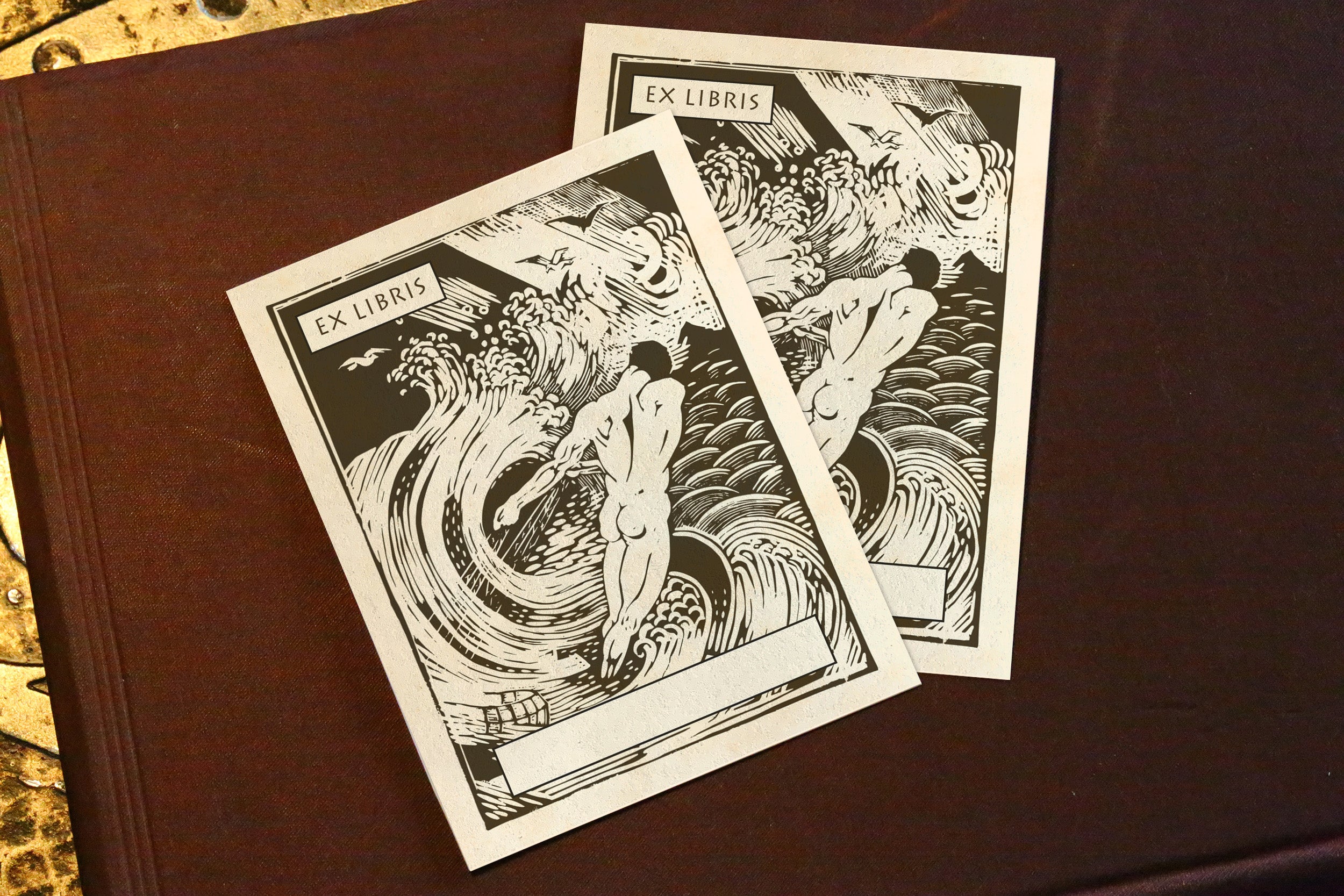 The Fisherman by Henri Van Der Stok, Personalized Ex-Libris Bookplates, Crafted on Traditional Gummed Paper, 3in x 4in, Set of 30