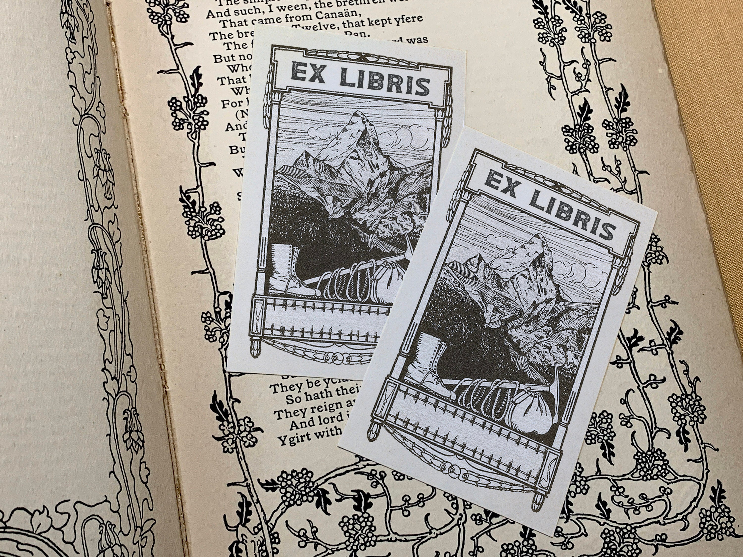 Trekking to the Matterhorn, Personalized Ex-Libris Bookplates, Crafted on Traditional Gummed Paper, 4in x 2.5in, Set of 30