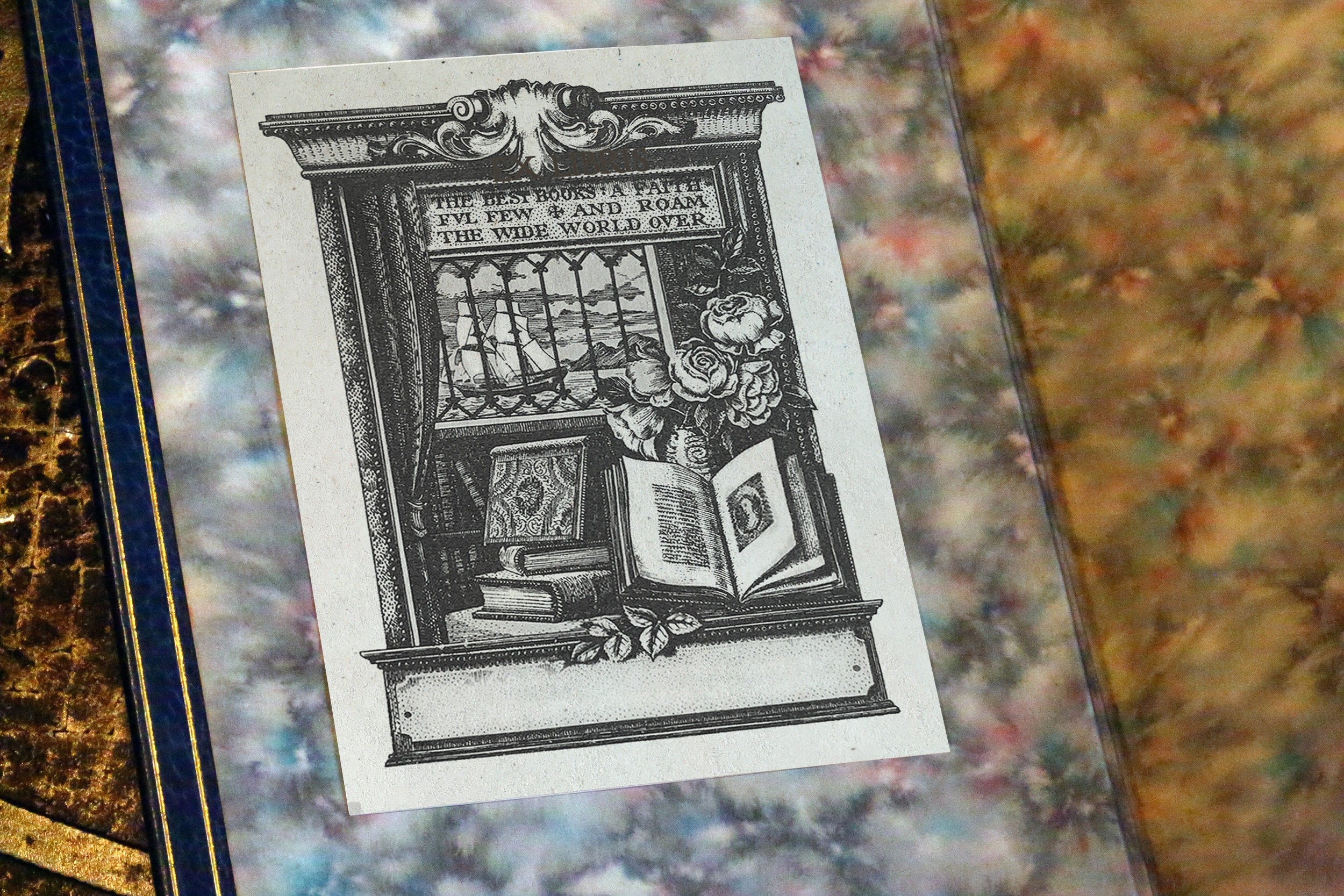 Ship's Library, Personalized Nautical Ex-Libris Bookplates, Crafted on Traditional Gummed Paper, 3in x 4in, Set of 30