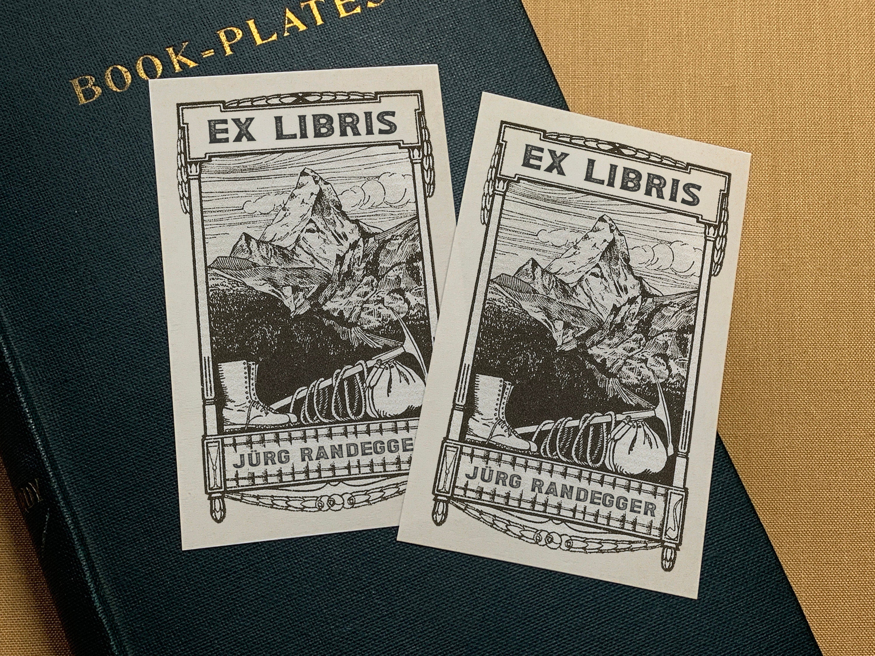 Trekking to the Matterhorn, Personalized Ex-Libris Bookplates, Crafted on Traditional Gummed Paper, 4in x 2.5in, Set of 30