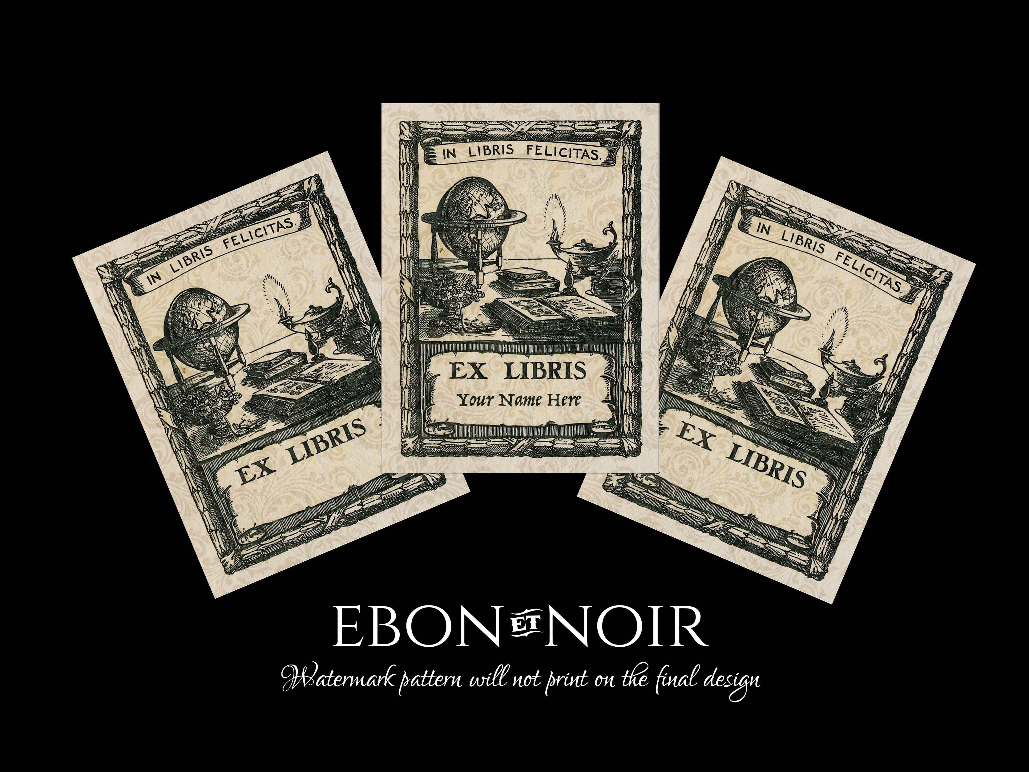 In Libris Felicitas, Personalized Ex-Libris Bookplates, Crafted on Traditional Gummed Paper, 3in x 4in, Set of 30
