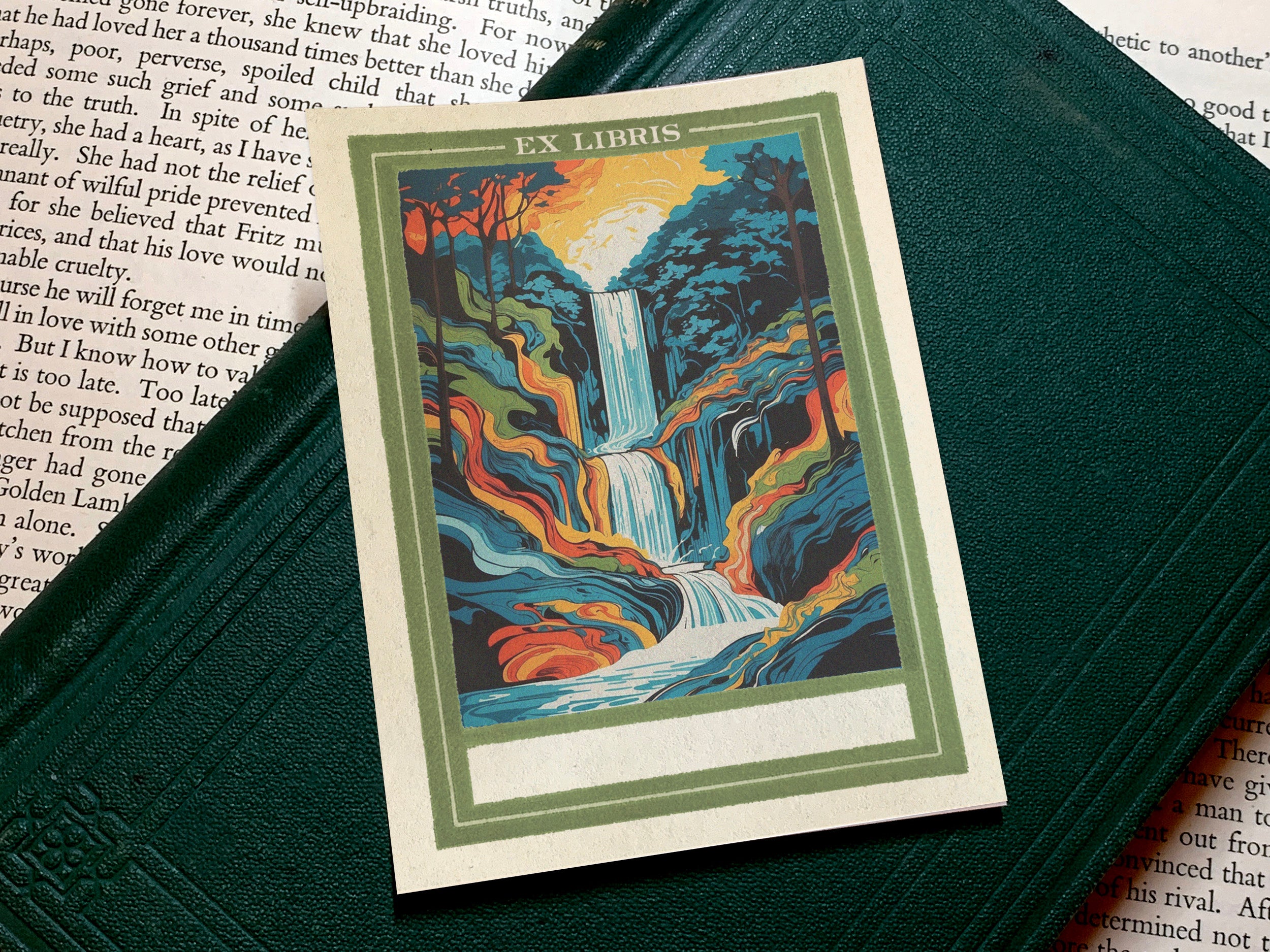 Rainbow Falls, Personalized Ex-Libris Bookplates, Crafted on Traditional Gummed Paper, 3in x 4in, Set of 30