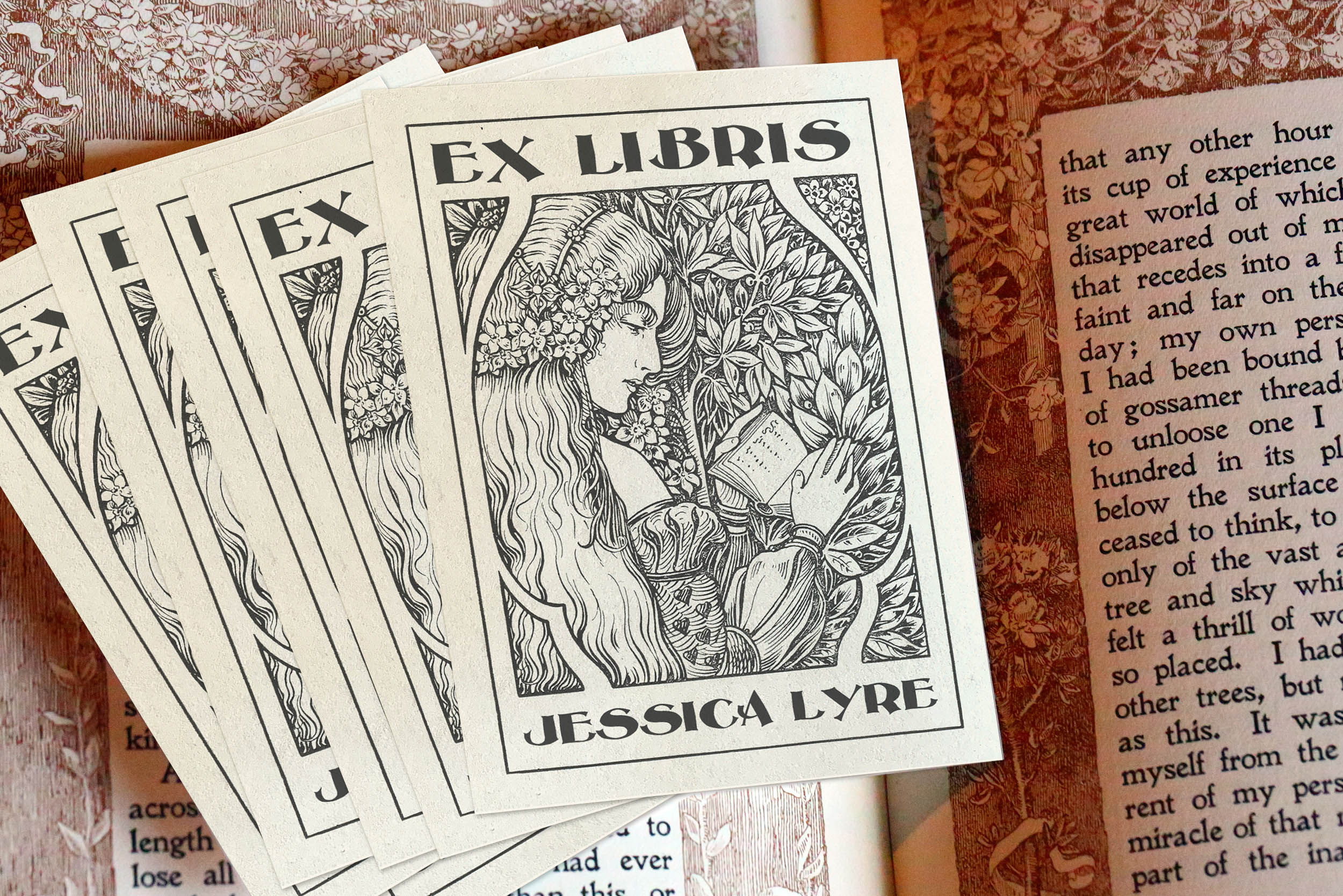 Princess Reading in the Garden, Personalized Ex-Libris Bookplates, Crafted on Traditional Gummed Paper, 3in x 4in, Set of 30