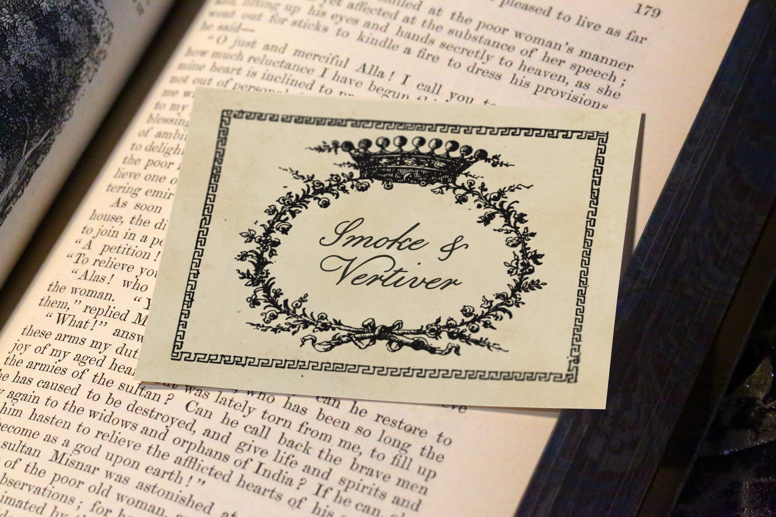 Crown and Wreath, Personalized Ex-Libris Bookplates, or Labels, Crafted on Traditional Gummed Paper, 3.25in x 2.5in, Set of 30