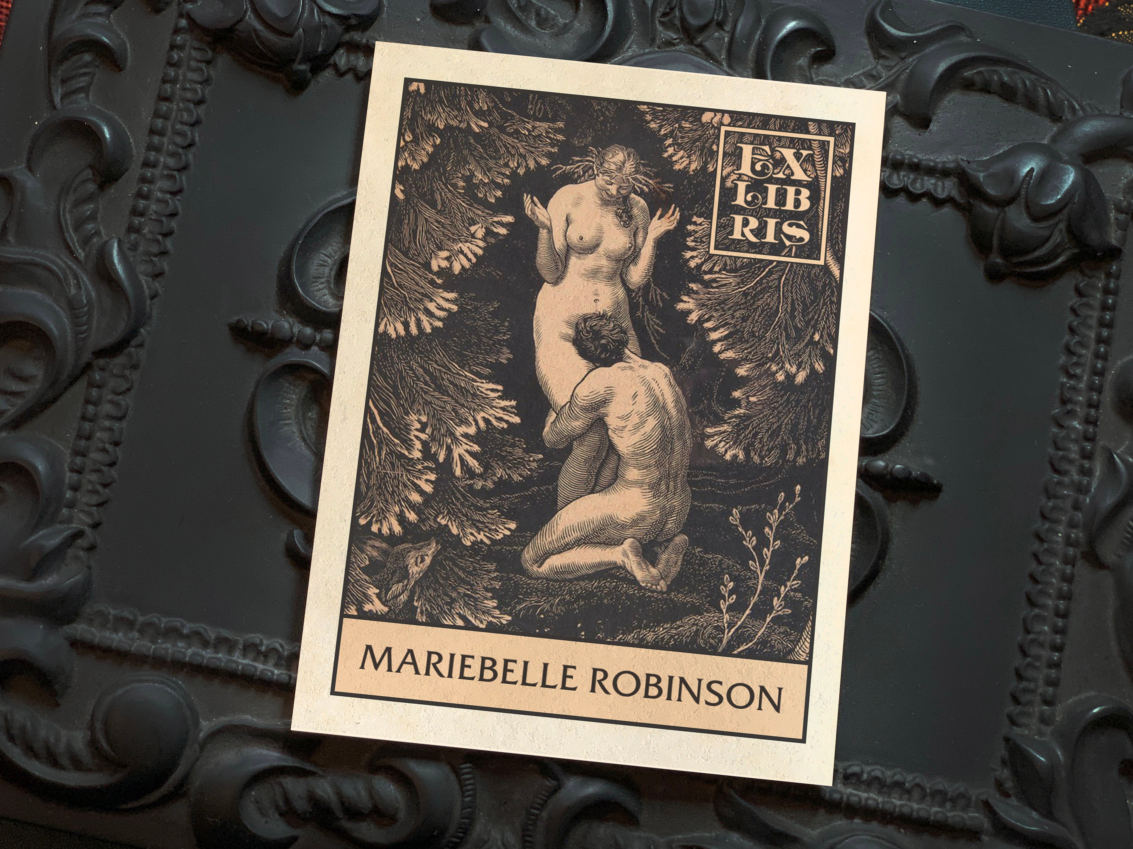 In Paradise, Personalized Erotic Ex-Libris Bookplates, Crafted on Traditional Gummed Paper, 3in x 4in, Set of 30