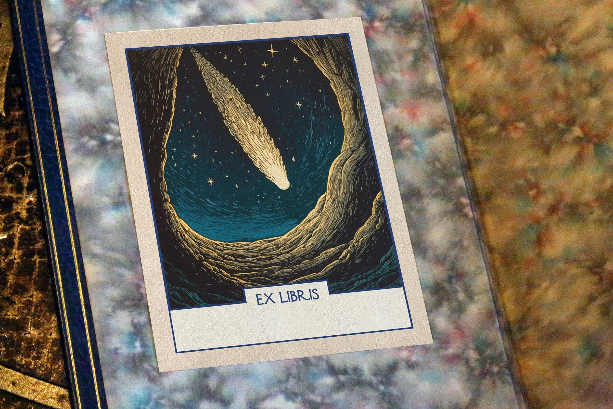 Night of the Comet, Sci-fi Personalized Ex-Libris Bookplates, Crafted on Traditional Gummed Paper, 3in x 4in, Set of 30