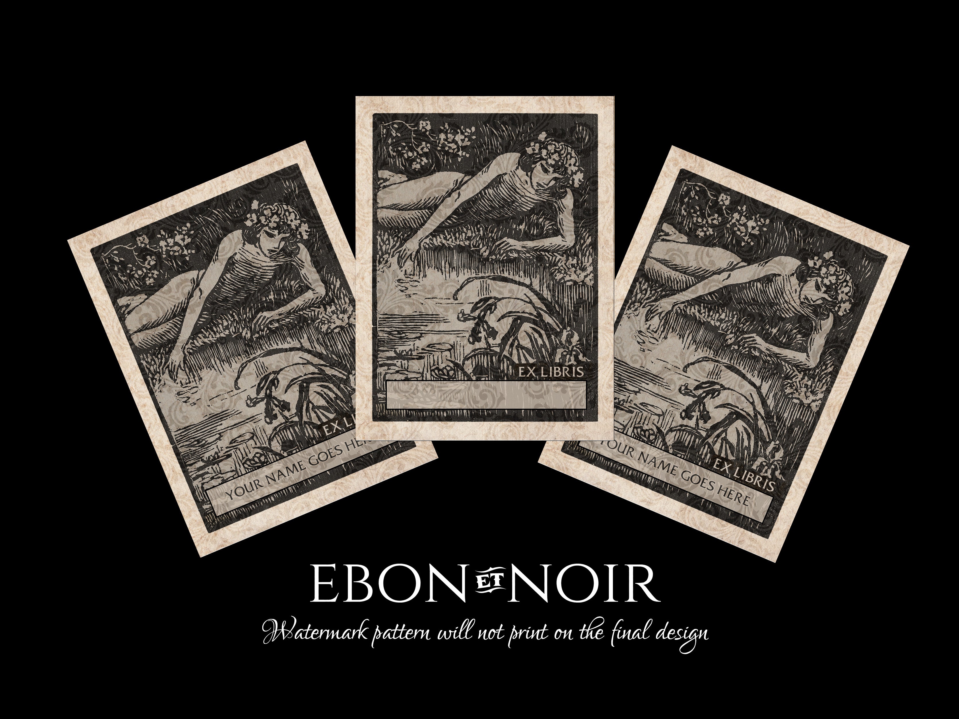 Narcissus, Mythological, Personalized Ex-Libris Bookplates, Crafted on Traditional Gummed Paper, 2.5in x 4in, Set of 30