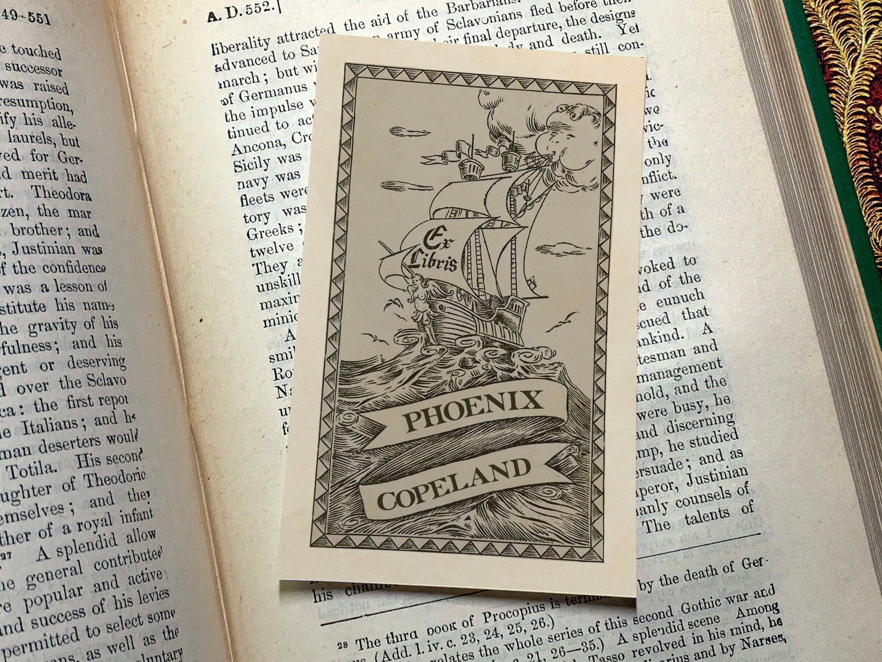 Cruising the Blue, Personalized Nautical Ex-Libris Bookplates, Crafted on Traditional Gummed Paper, 3in x 4in, Set of 30