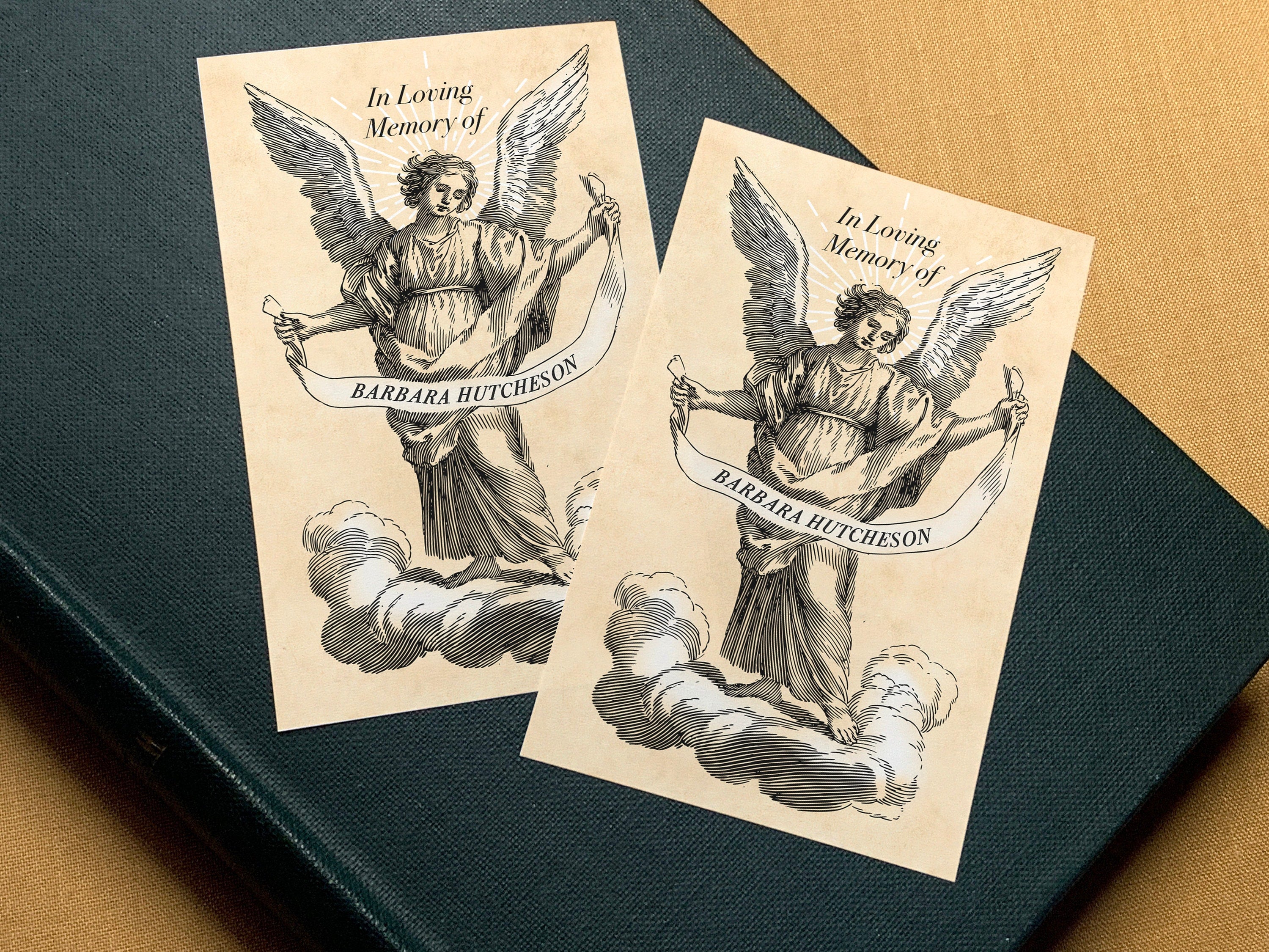 Angel with A Banderole, Personalized Ex-Libris or Epitaph Bookplates, Crafted on Traditional Gummed Paper, 3in x 4in, Set of 30