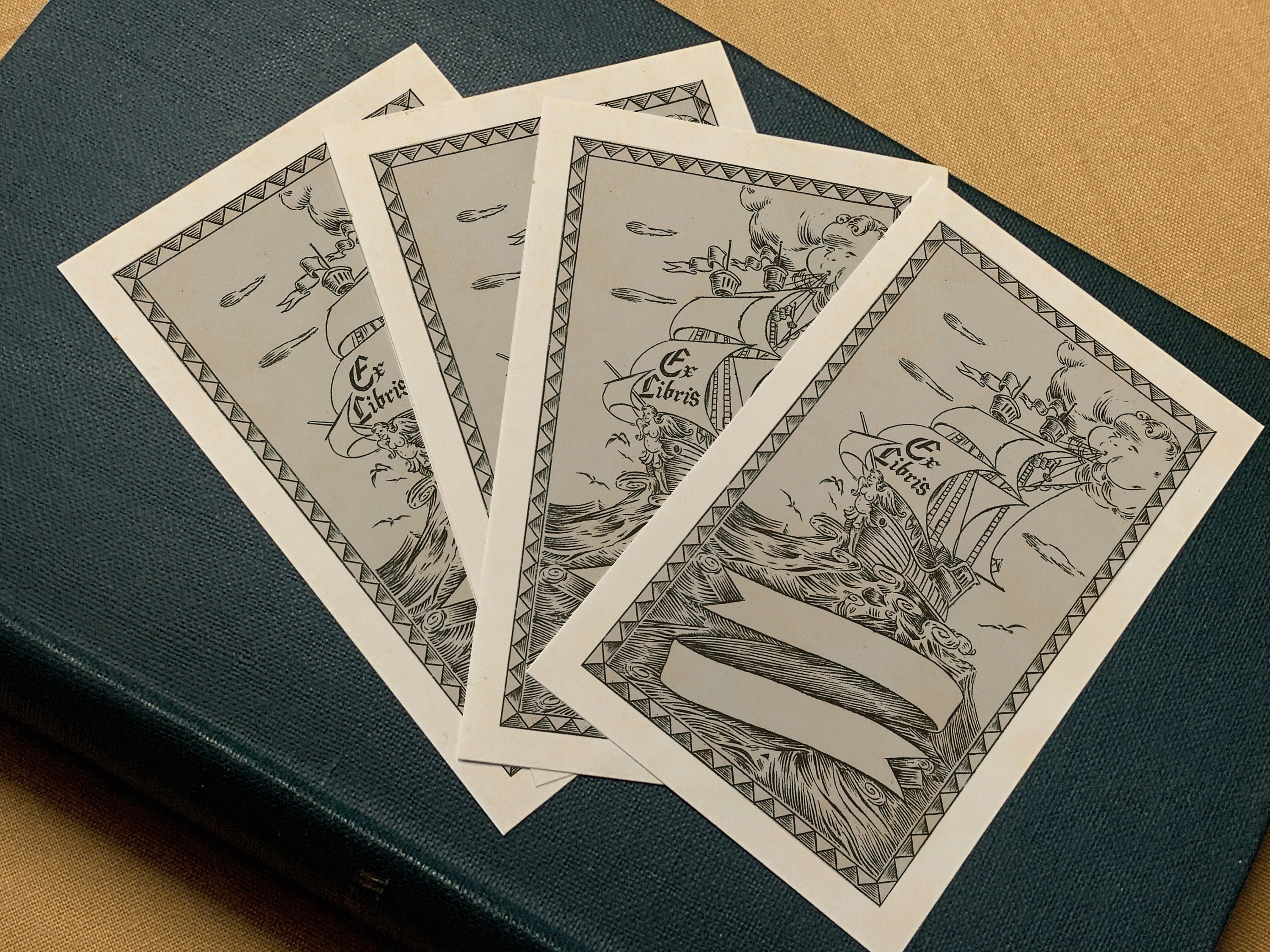 Cruising the Blue, Personalized Nautical Ex-Libris Bookplates, Crafted on Traditional Gummed Paper, 3in x 4in, Set of 30