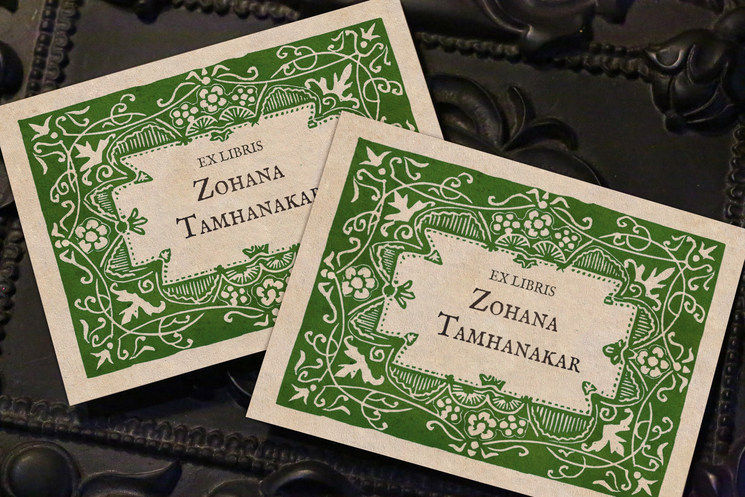 Floral Frieze, Personalized Ex-Libris Bookplates, Crafted on Traditional Gummed Paper, 3.25in x 2.5in, Set of 30