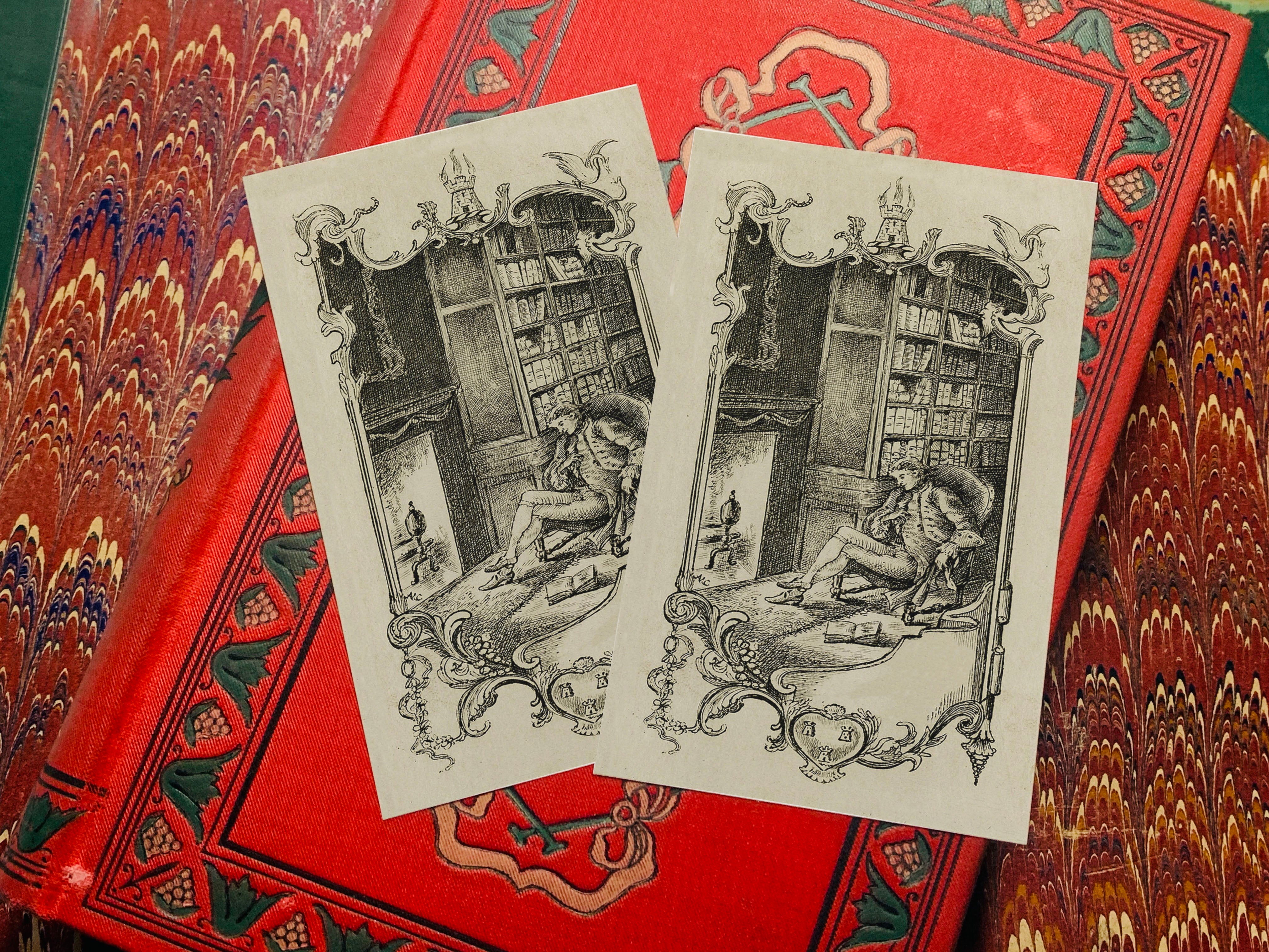 Reverie by the Fire, Personalized Ex-Libris Bookplates, Crafted on Traditional Gummed Paper, 2.5in x 4in, Set of 30