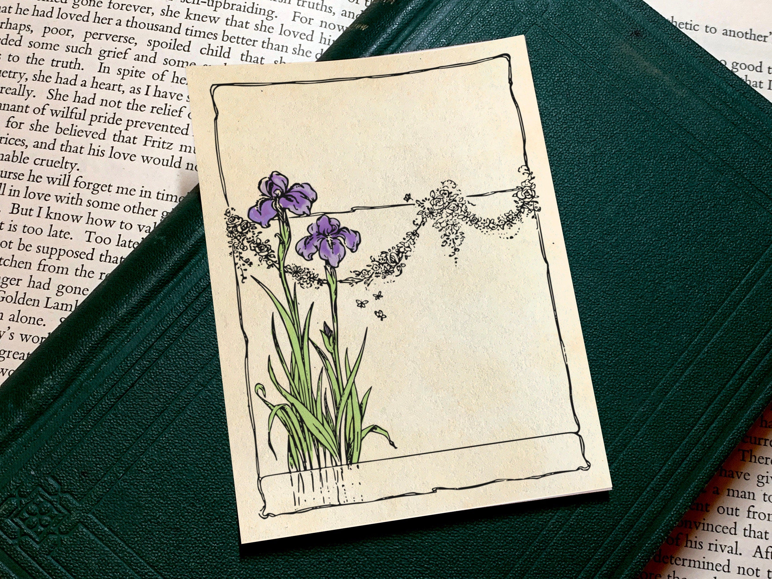 Romantic Iris, Art Deco Personalized Ex-Libris Bookplates, Crafted on Traditional Gummed Paper, 4in x 3in, Set of 30