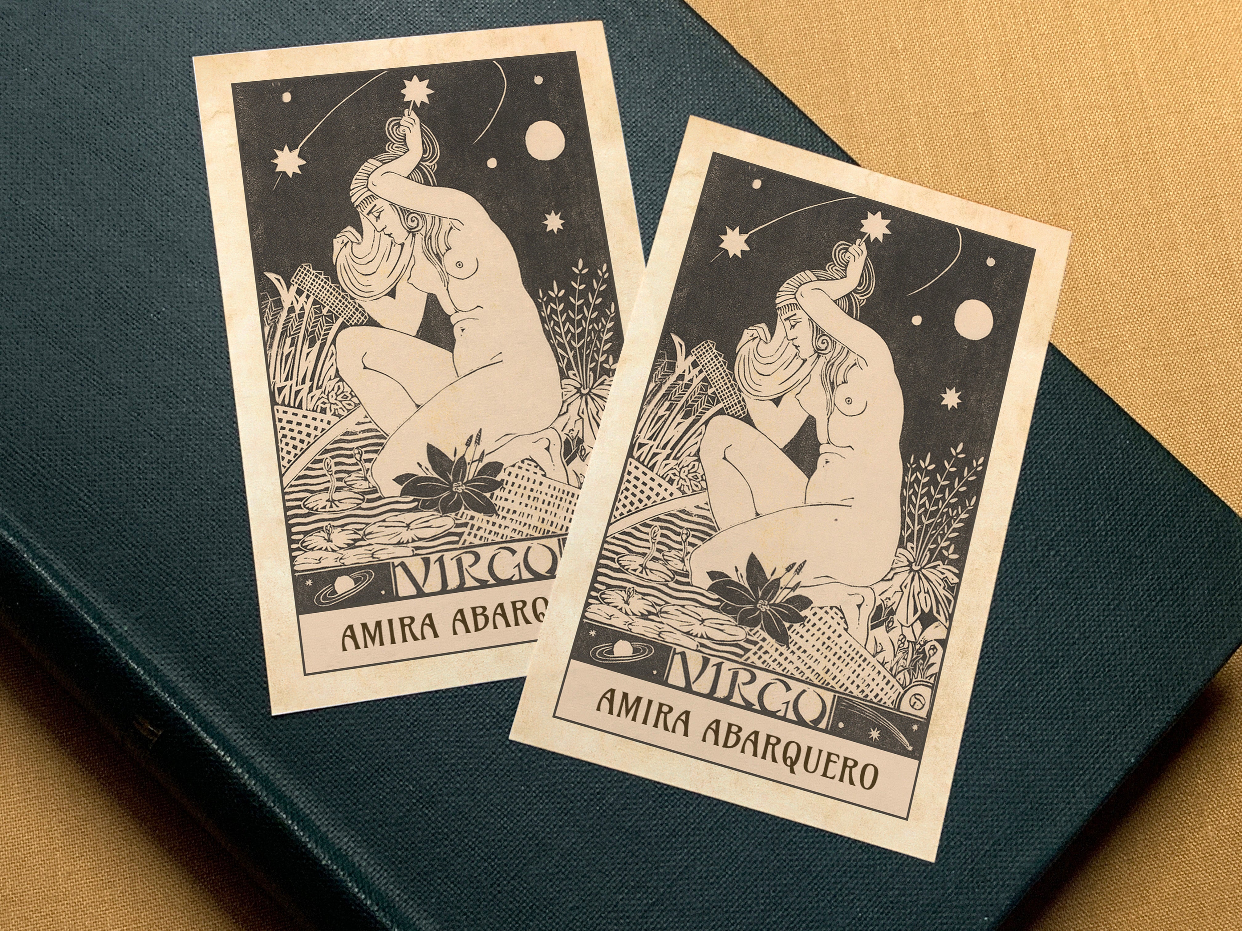 Virgo by Henri Van Der Stok, Personalized Zodiac Ex-Libris Bookplates, Crafted on Traditional Gummed Paper, 2.5in x 4in, Set of 30