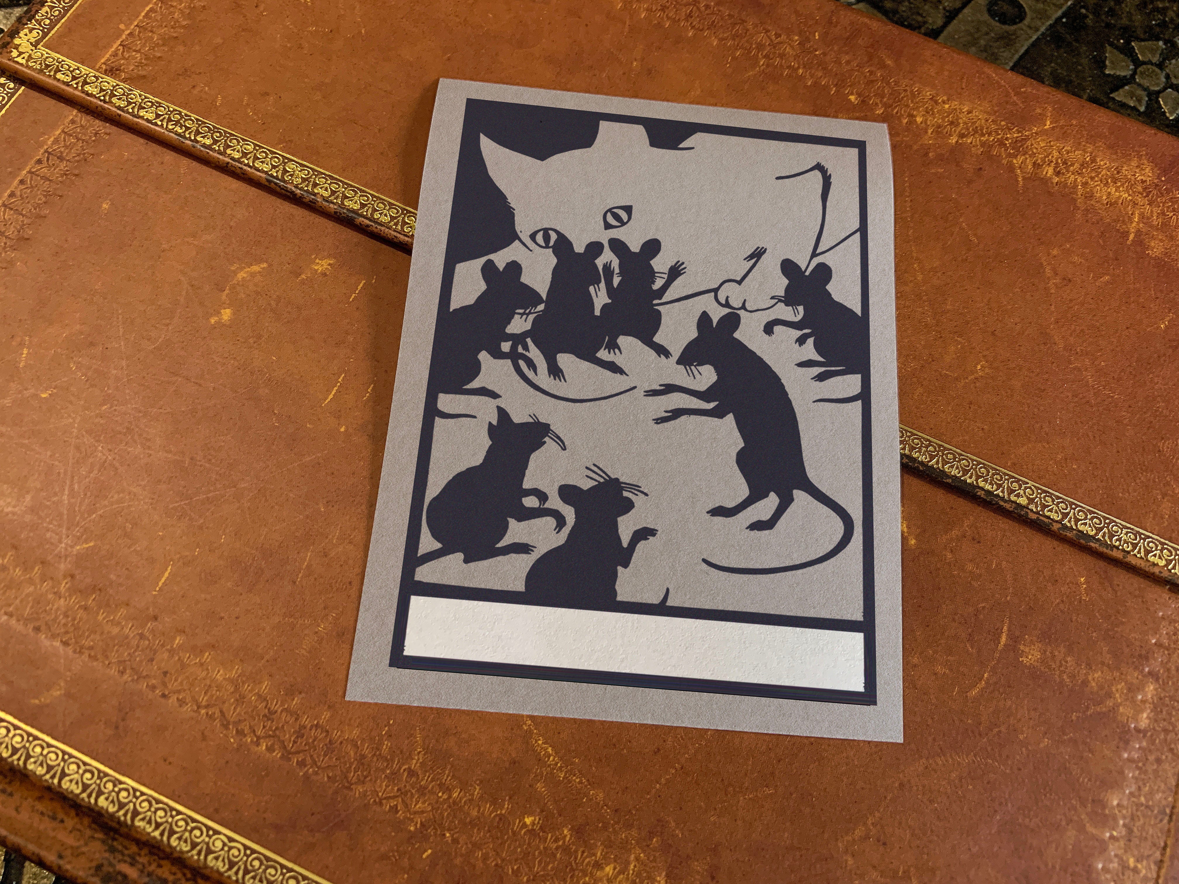 Cat and Mice, Personalized Ex-Libris Bookplates, Crafted on Traditional Gummed Paper, 3in x 4in, Set of 30