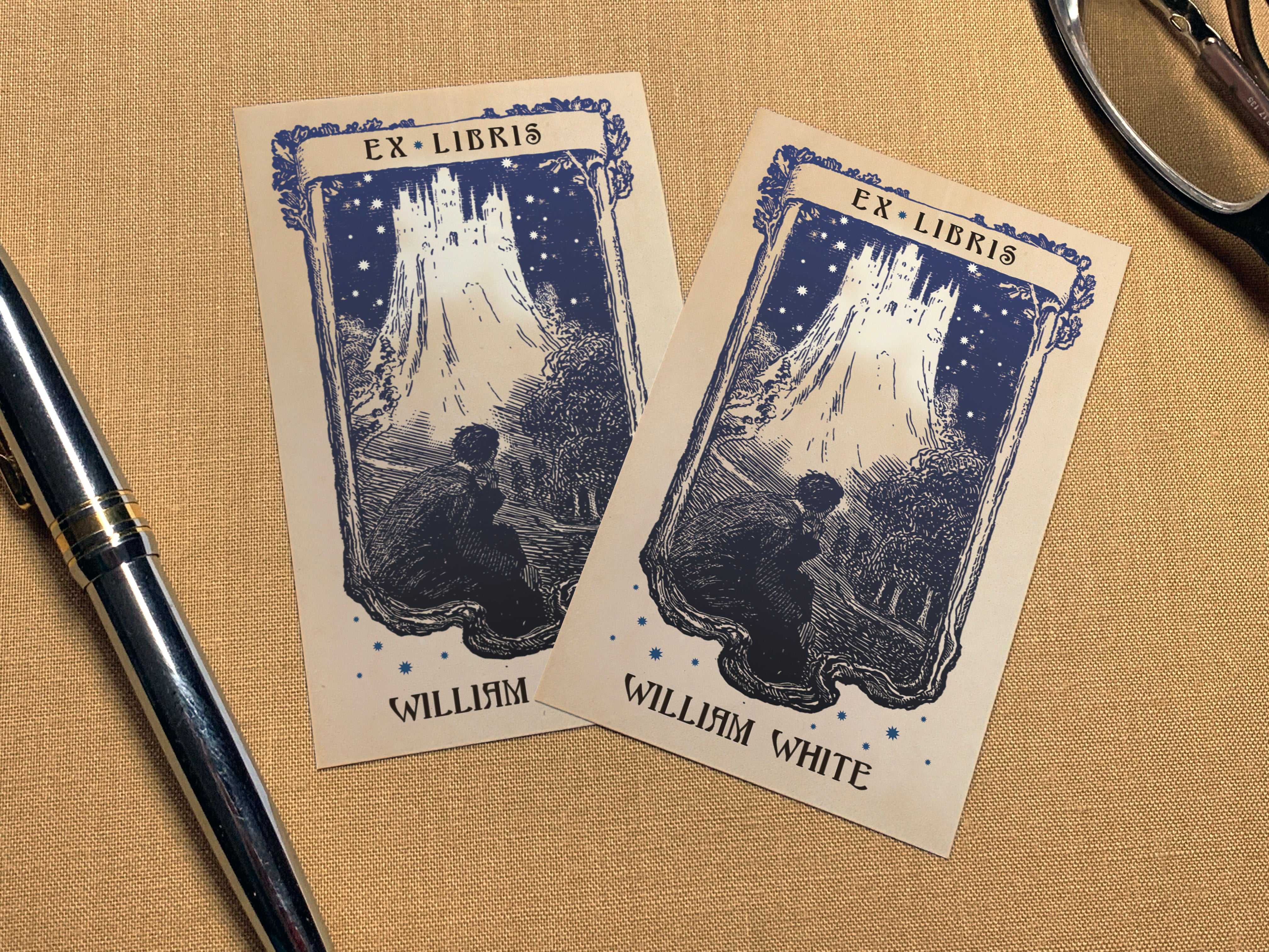 Heavenly City, Personalized Gothic Ex-Libris Bookplates, Crafted on Traditional Gummed Paper, 4in x 2.25in, Set of 30