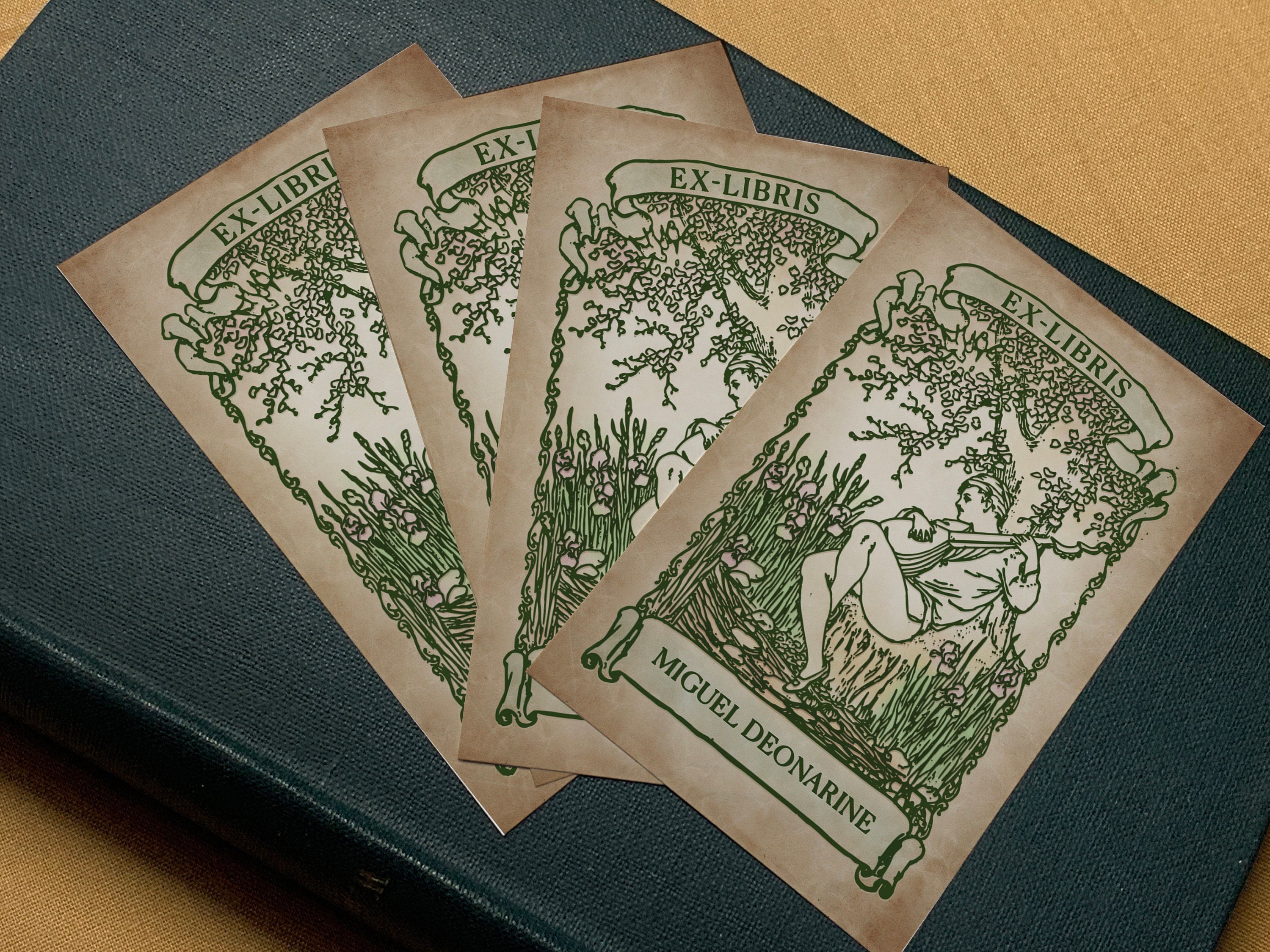 Bard with Lute, Personalized Ex-Libris Bookplates, Crafted on Traditional Gummed Paper, 2.5in x 4in, Set of 30