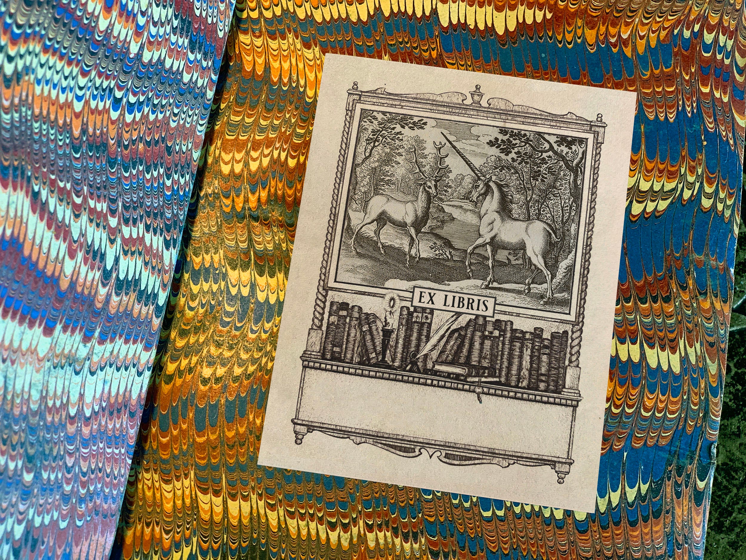 Custom Bookplates Stag and Unicorn, Personalized Ex-Libris Bookplates, Crafted on Tradit ...