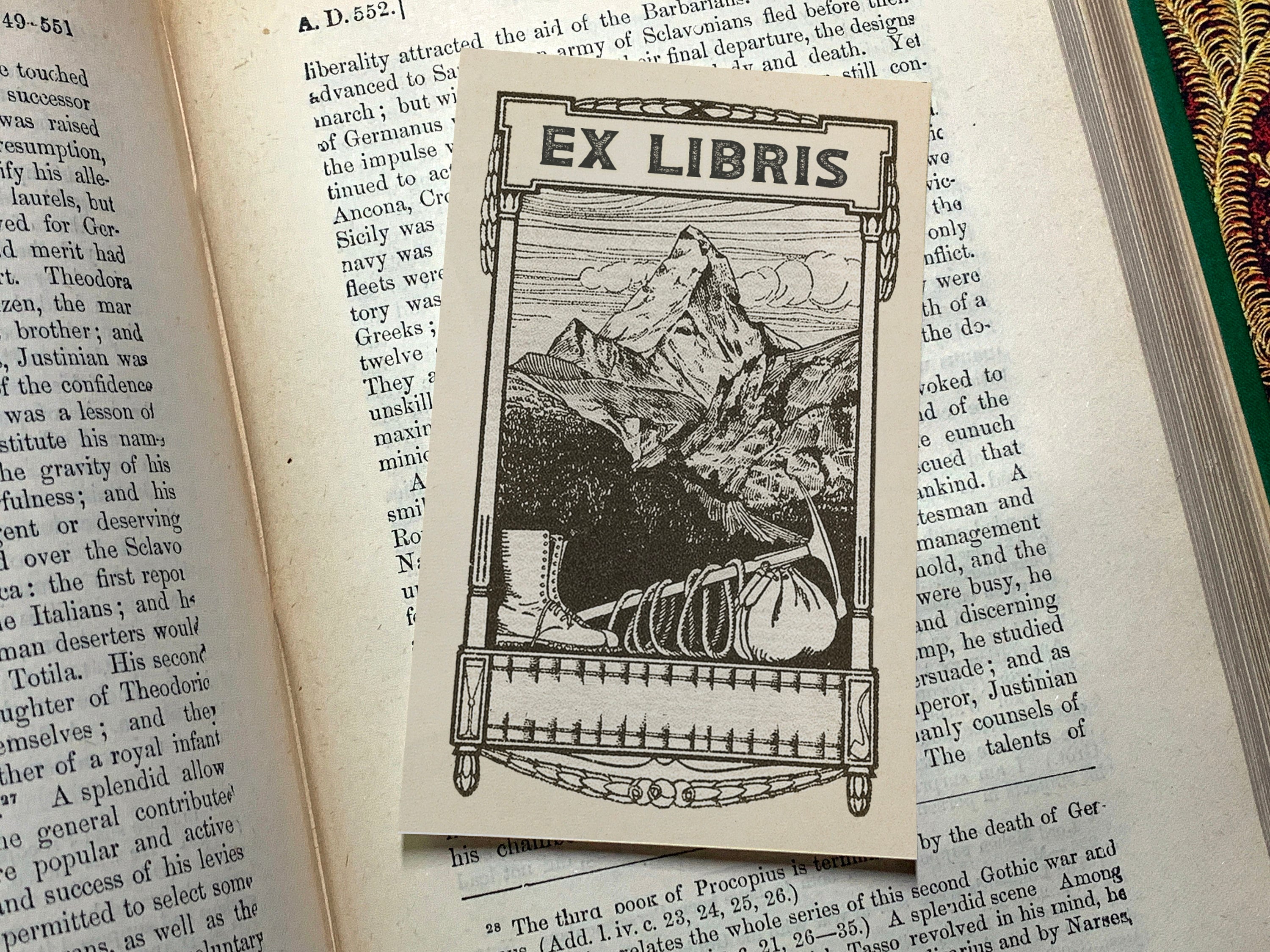 Trekking to the Matterhorn, Personalized Ex-Libris Bookplates, Crafted on Traditional Gummed Paper, 4in x 2.5in, Set of 30