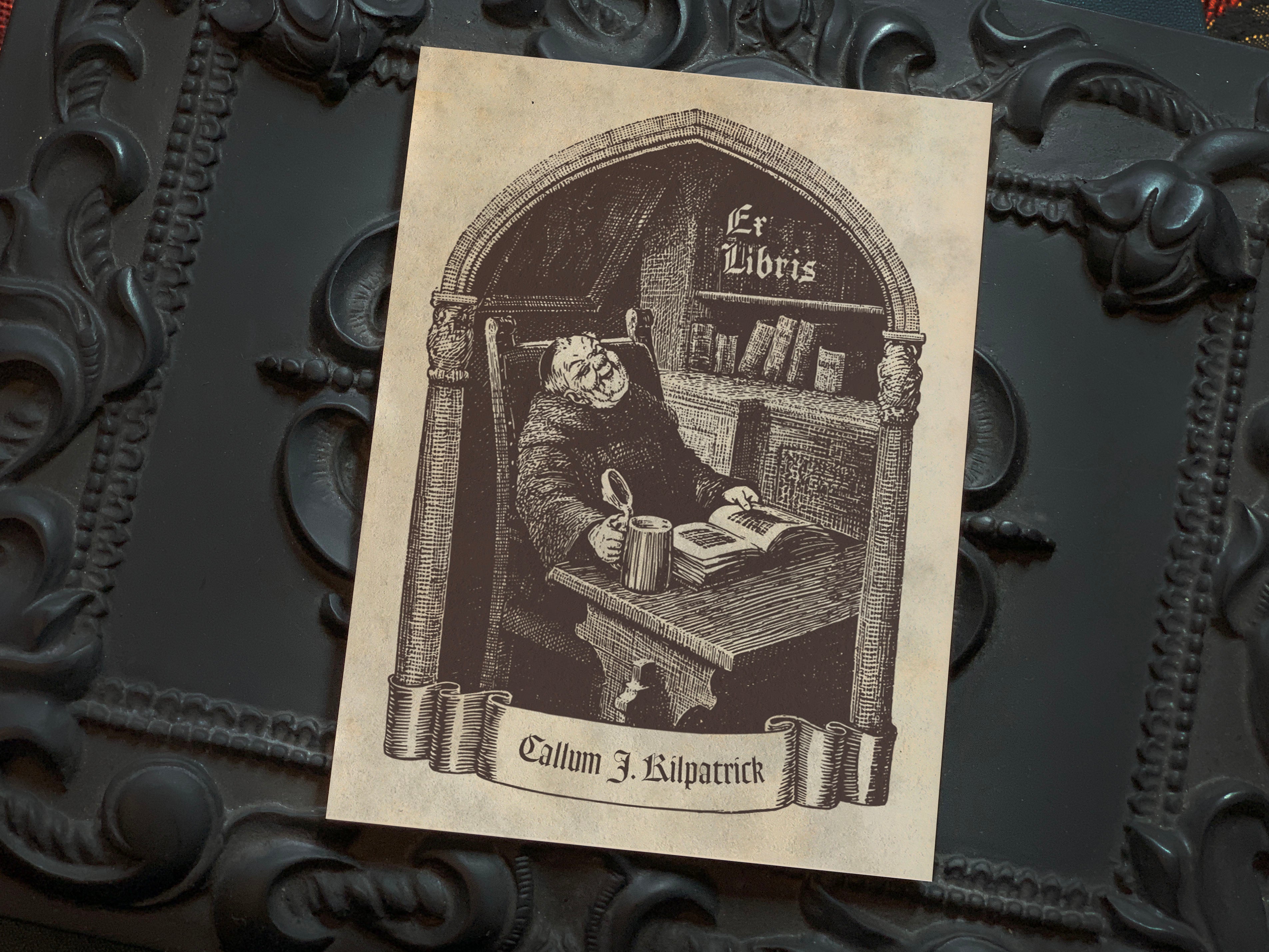 Friar Tuck, Personalized Gothic Ex-Libris Bookplates, Crafted on Traditional Gummed Paper, 3in x 4in, Set of 30