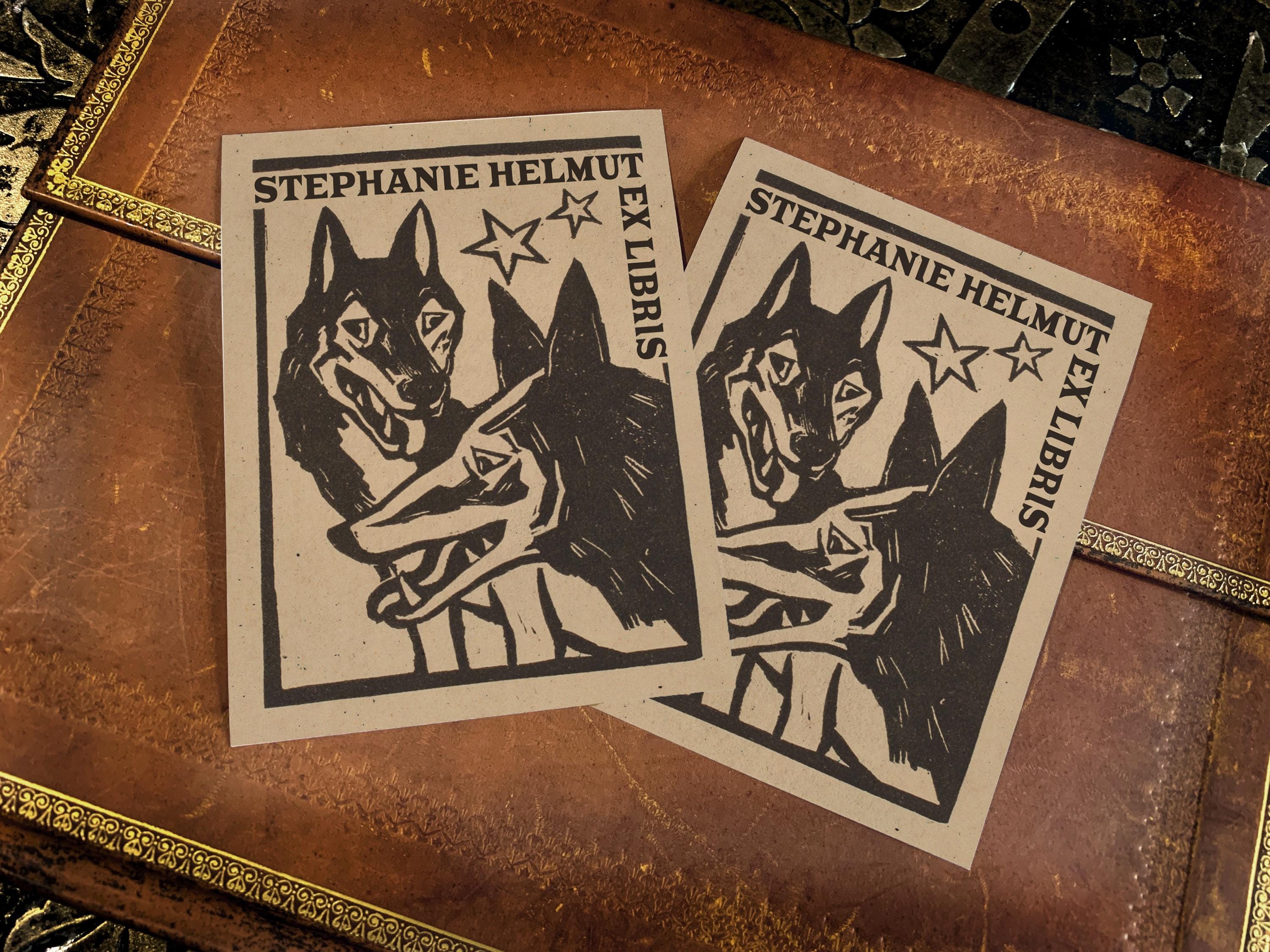 Loyal Companions, Personalized Dog Ex-Libris Bookplates, Crafted on Traditional Gummed Paper, 3in x 4in, Set of 30