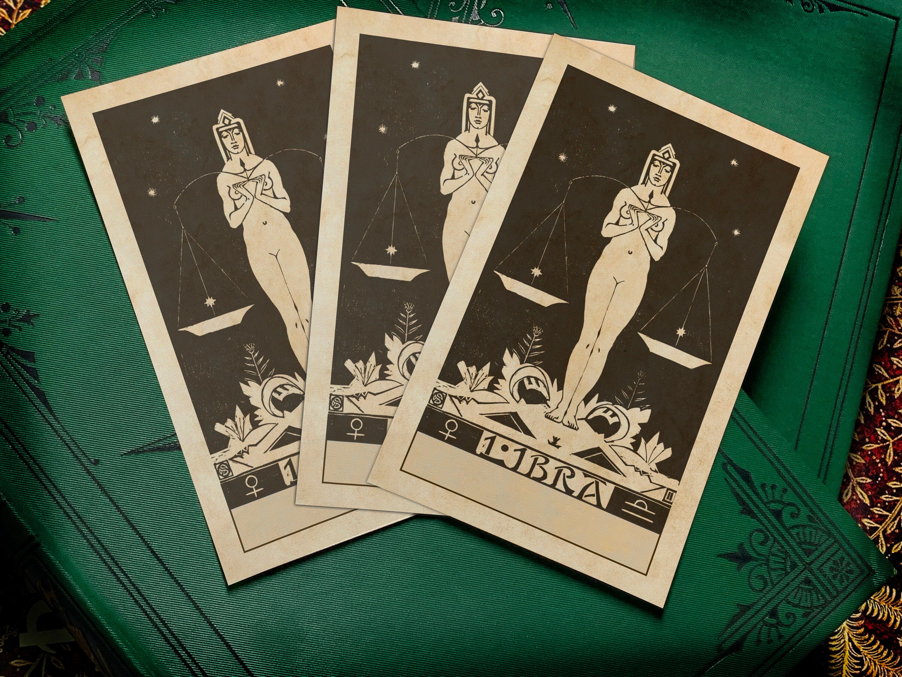 Libra by Henri Van Der Stok, Personalized Zodiac Ex-Libris Bookplates, Crafted on Traditional Gummed Paper, 2.5in x 4in, Set of 30