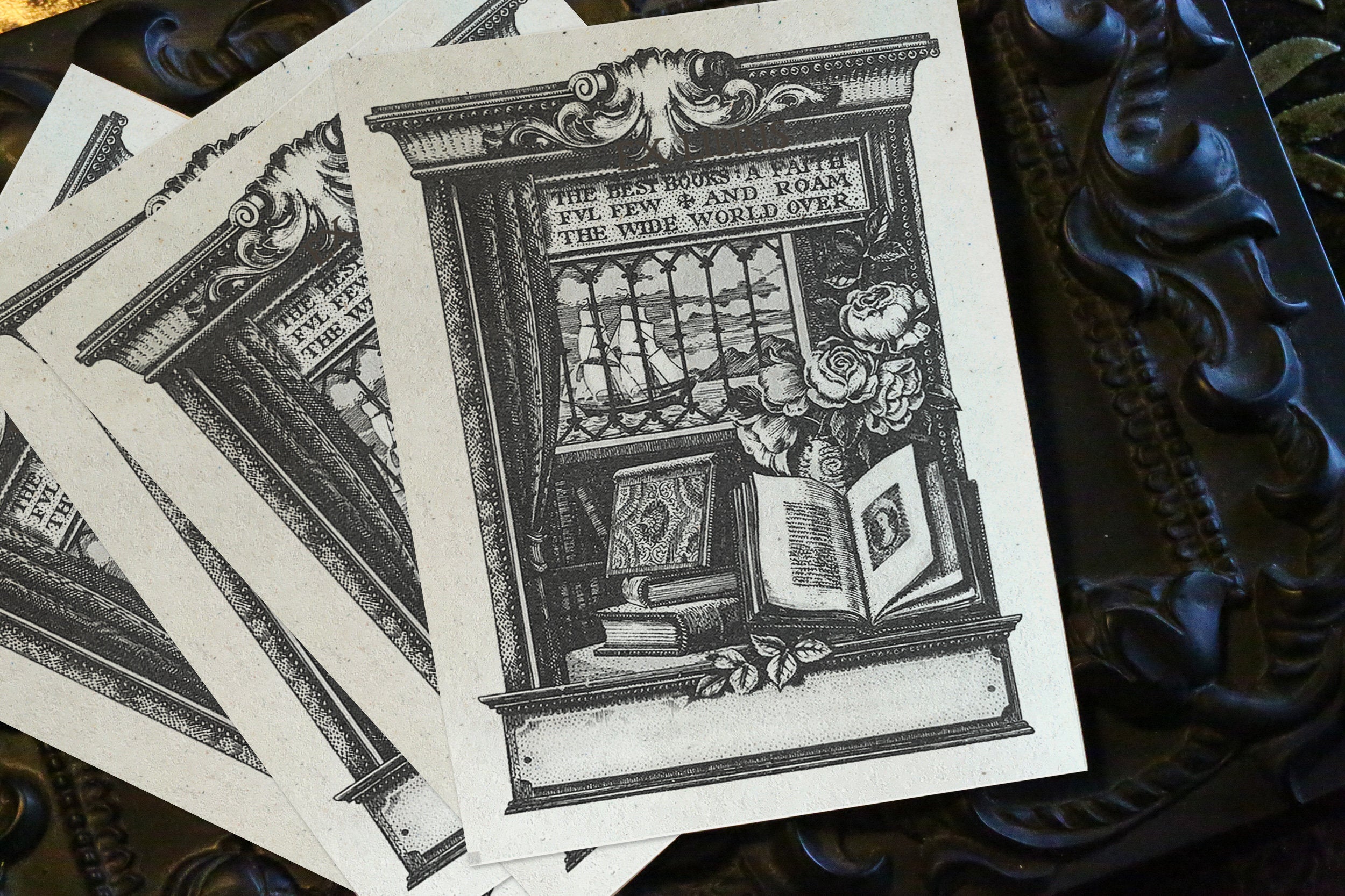 Ship's Library, Personalized Nautical Ex-Libris Bookplates, Crafted on Traditional Gummed Paper, 3in x 4in, Set of 30