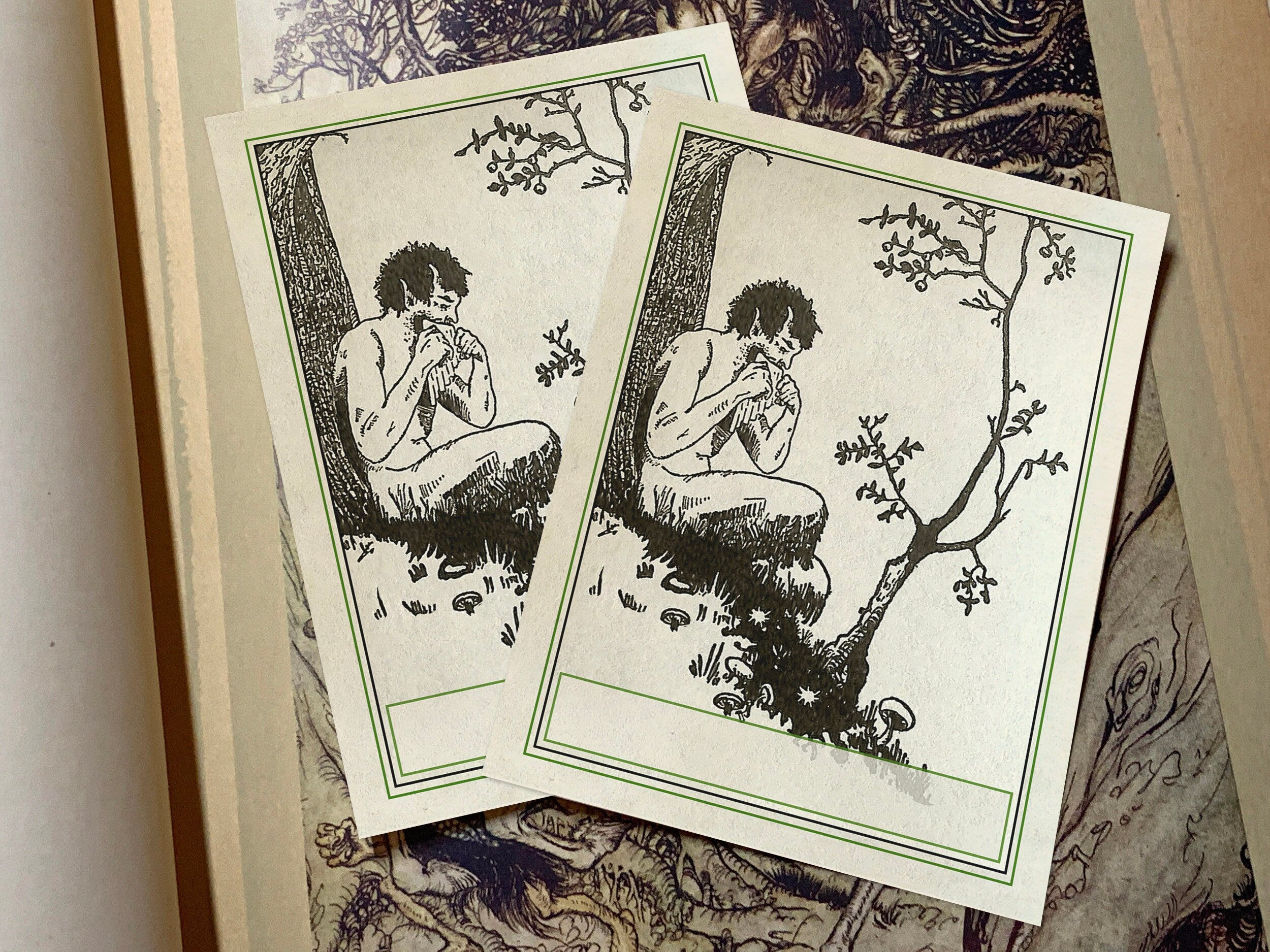 Satyr Music, Personalized, Ex-Libris Bookplates, Crafted on Traditional Gummed Paper, 3in x 4in, Set of 30