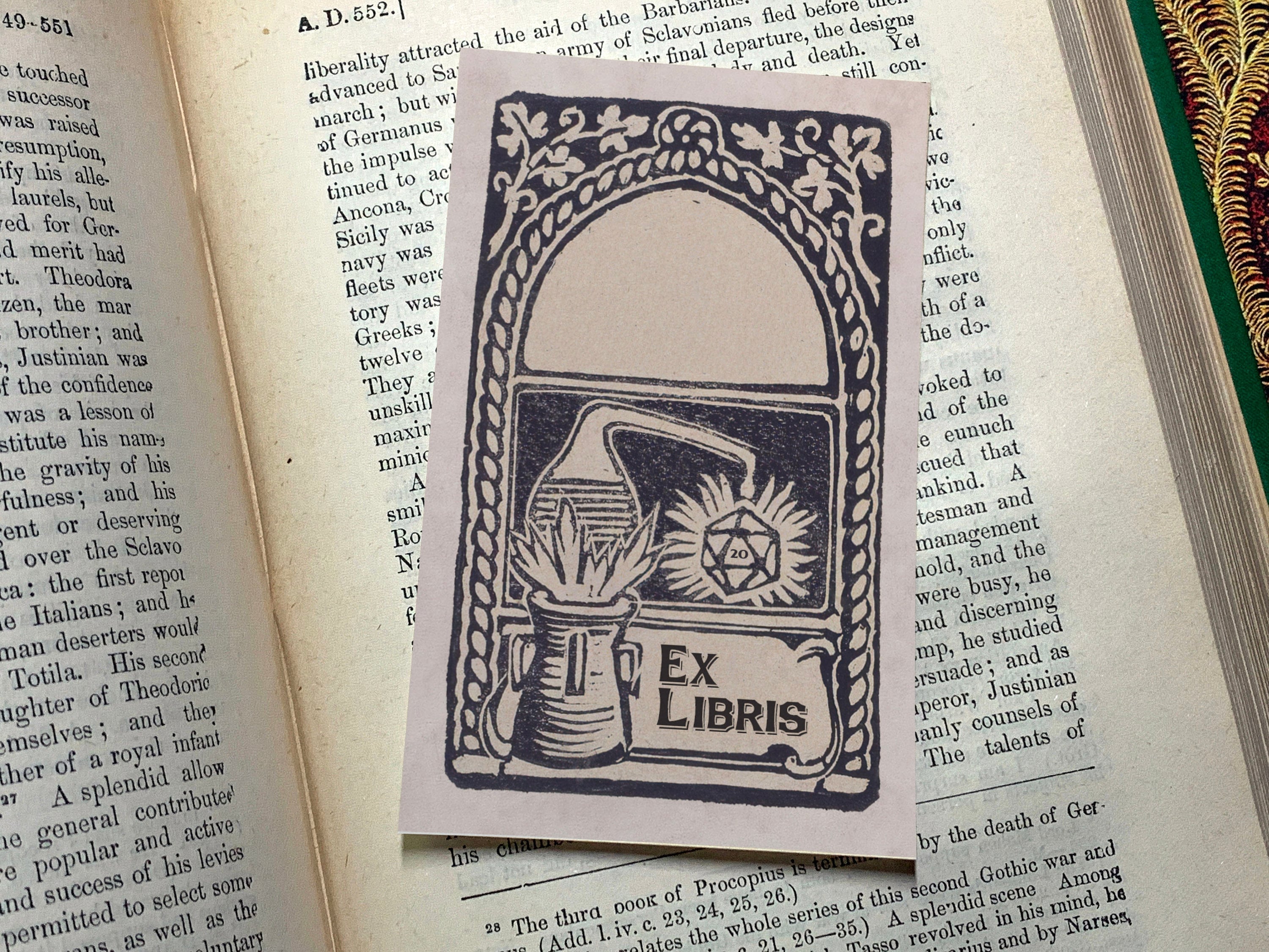 Wizard's Alchemy, Personalized Ex-Libris Bookplates, D20, D&D, Crafted on Traditional Gummed Paper, 2.5in x 4in, Set of 30