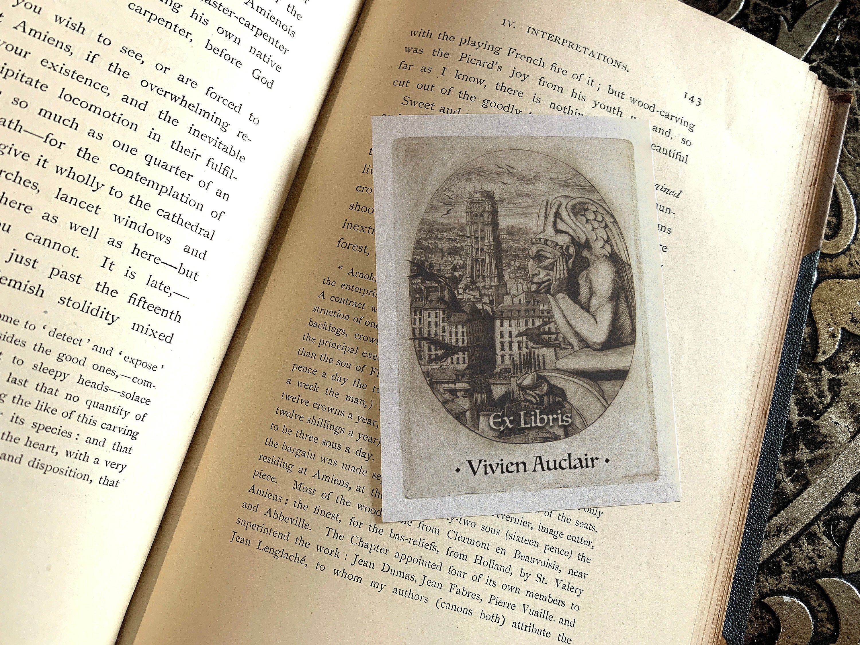 Notre Dame Vampire, Personalized Gothic Ex-Libris Bookplates, Crafted on Traditional Gummed Paper, 3in x 4in, Set of 30