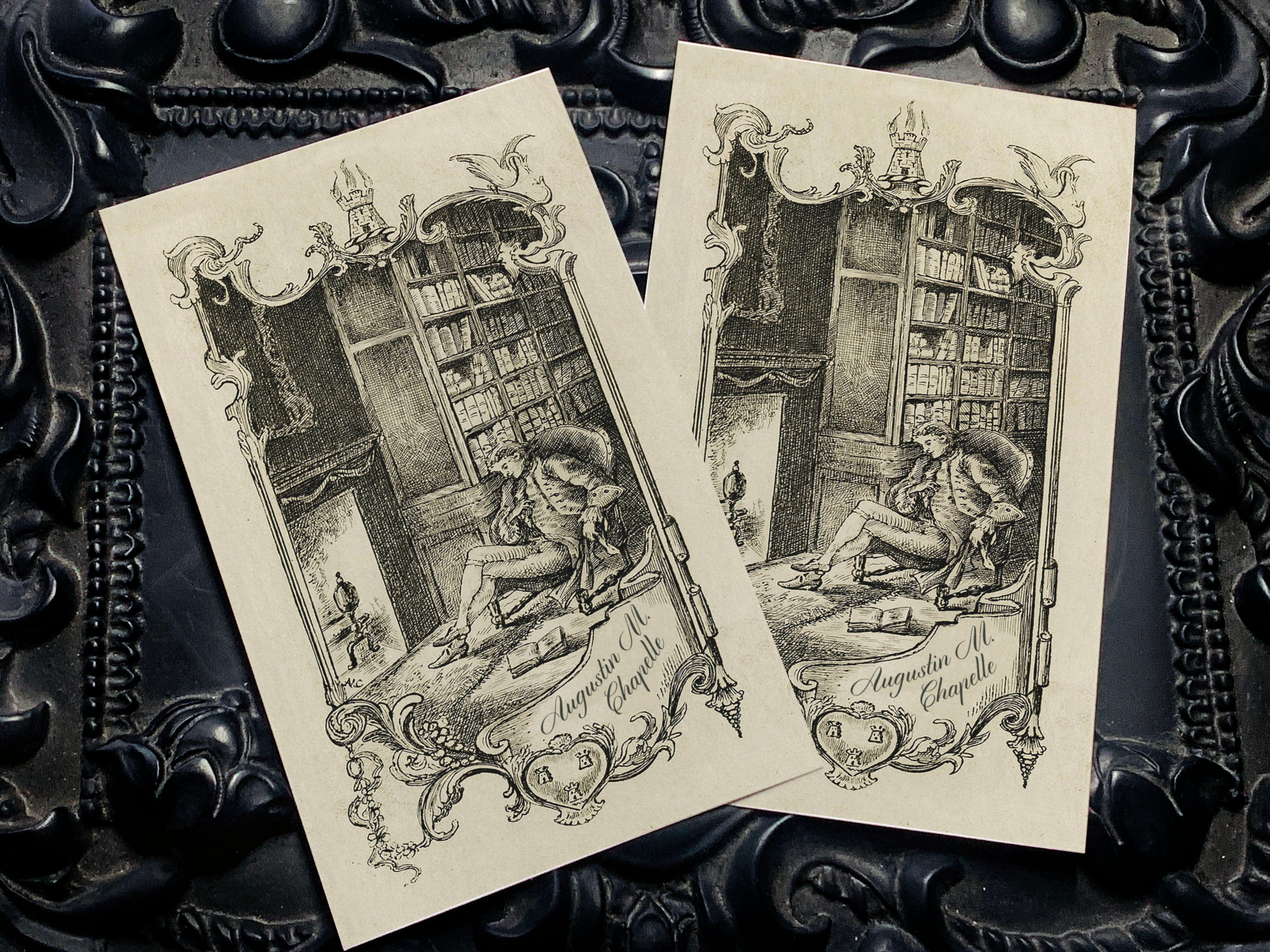 Reverie by the Fire, Personalized Ex-Libris Bookplates, Crafted on Traditional Gummed Paper, 2.5in x 4in, Set of 30