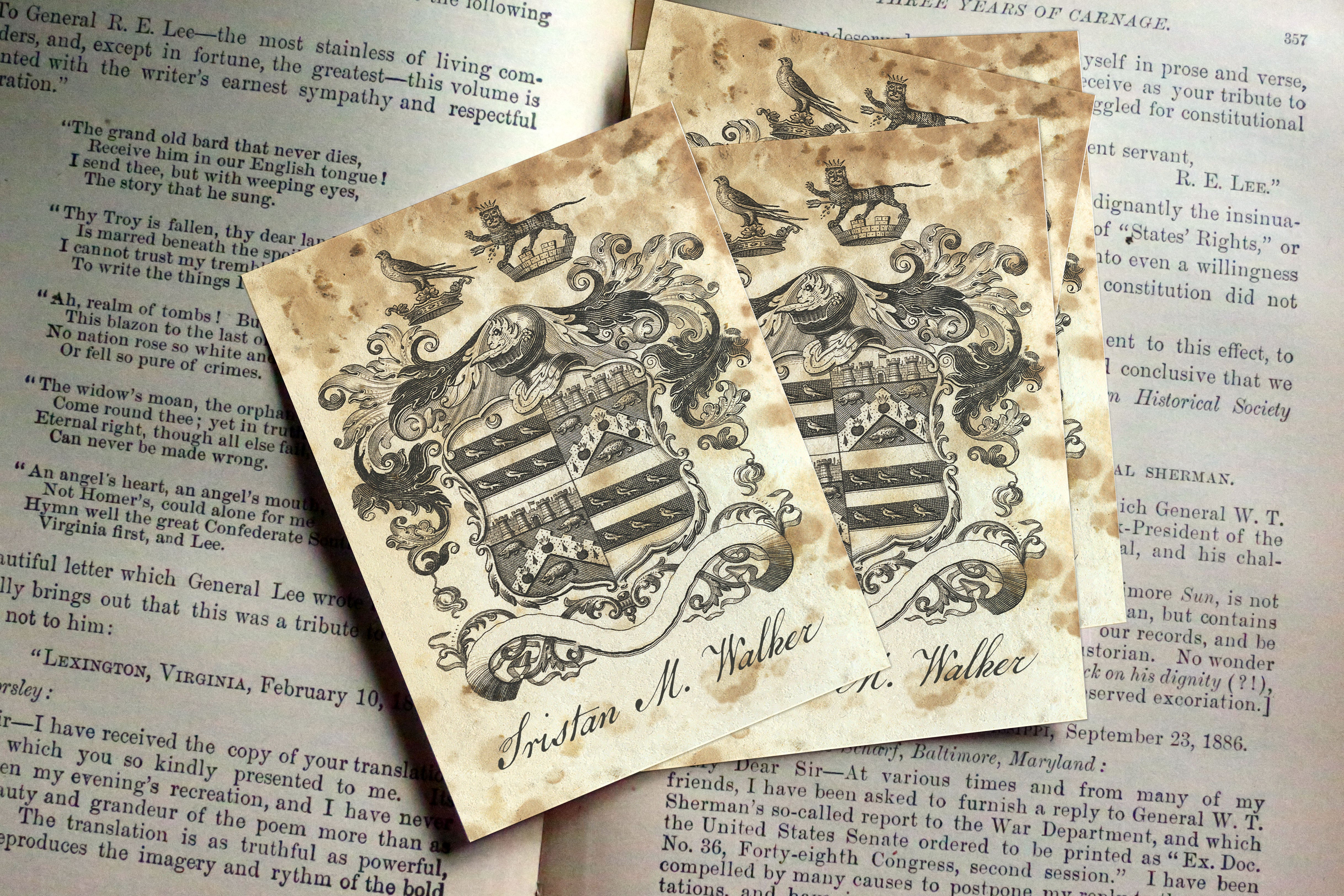 Heraldic Shield, Personalized Heraldic Ex-Libris Bookplates, Crafted on Traditional Gummed Paper, 3in x 4in, Set of 30